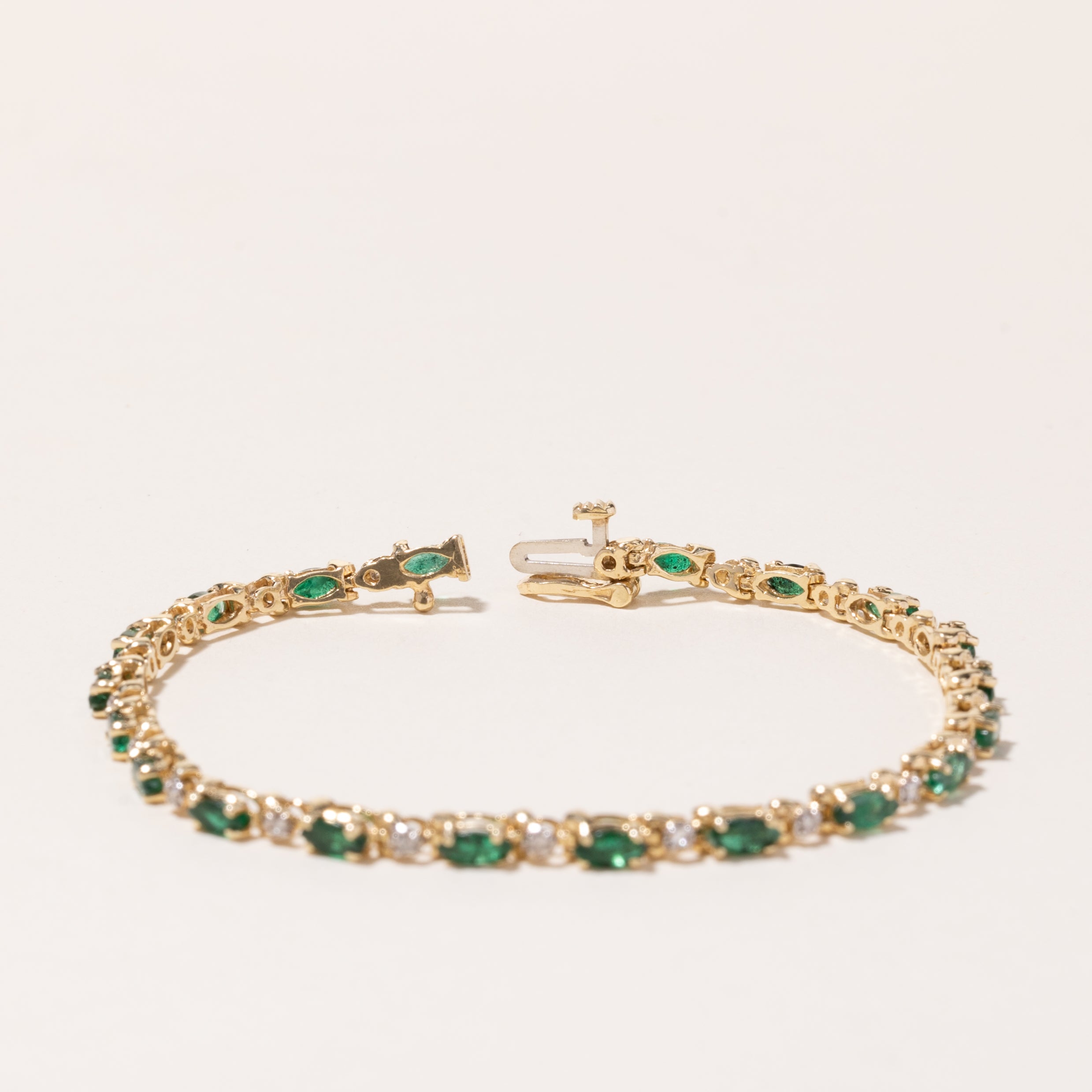 14k Yellow Gold Emerald and Diamond Bracelet | 2.69ctw, 0.24ctw | 7"