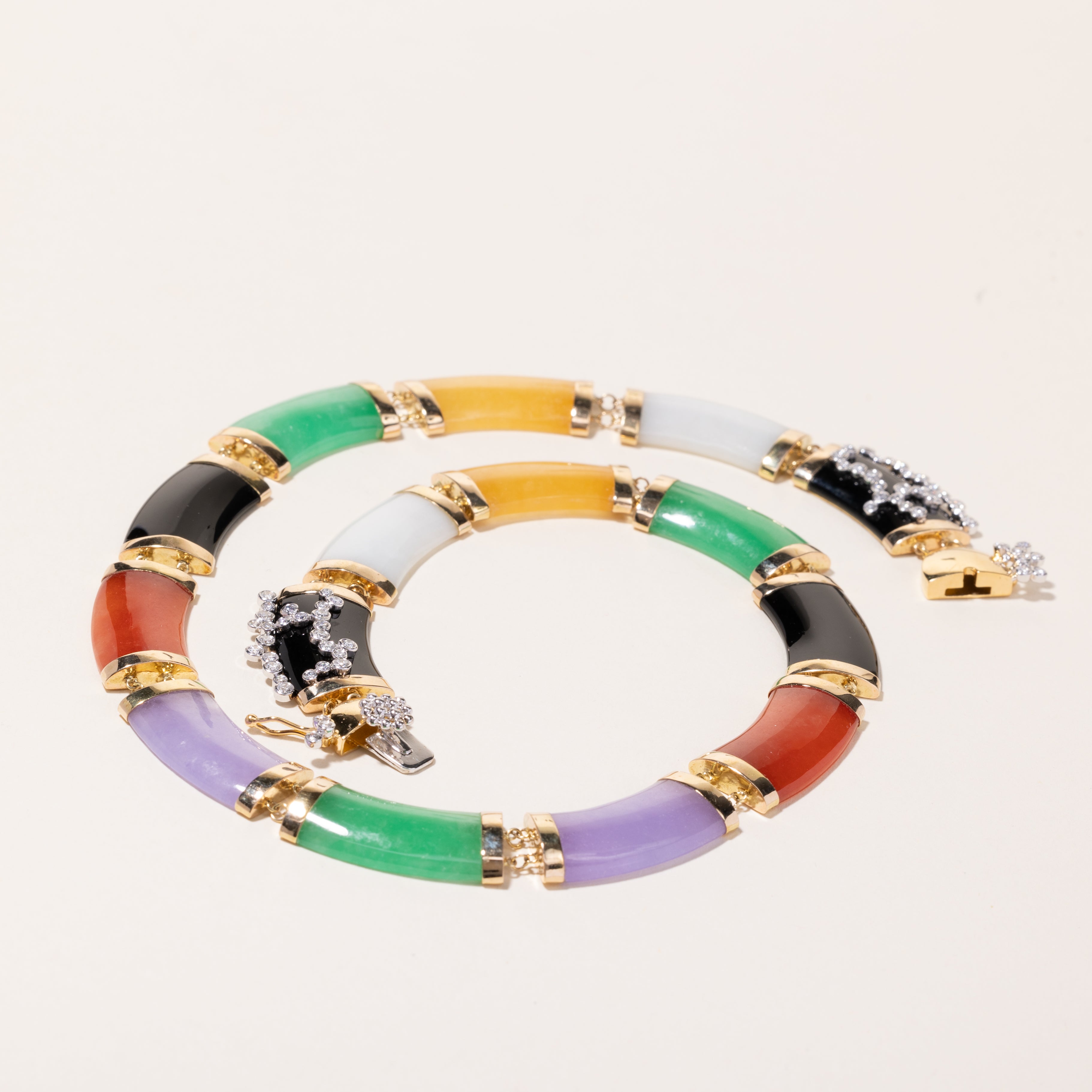 18k Yellow and White Gold Jade and Diamond Necklace | 1.24ctw | 17"