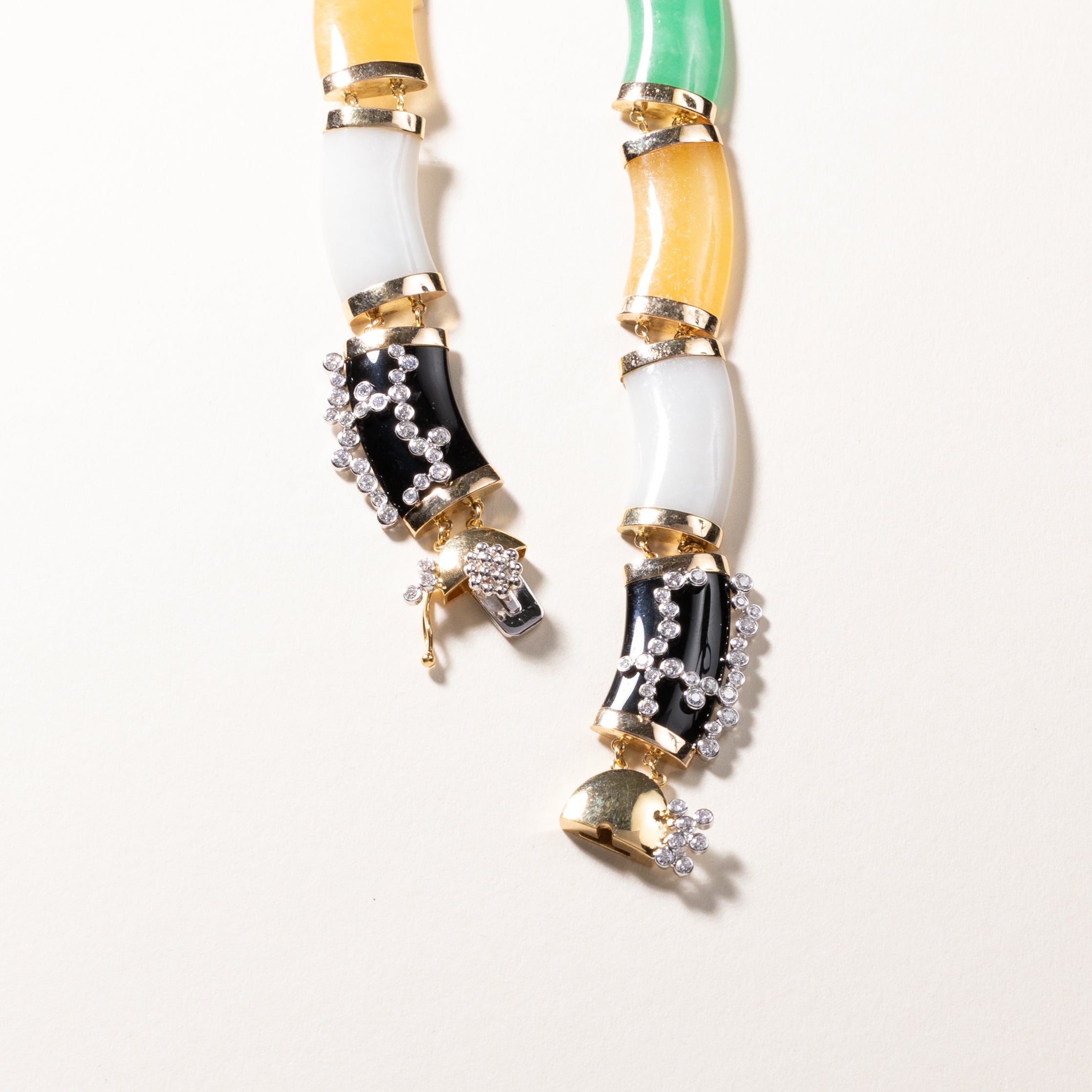 18k Yellow and White Gold Jade and Diamond Necklace | 1.24ctw | 17"