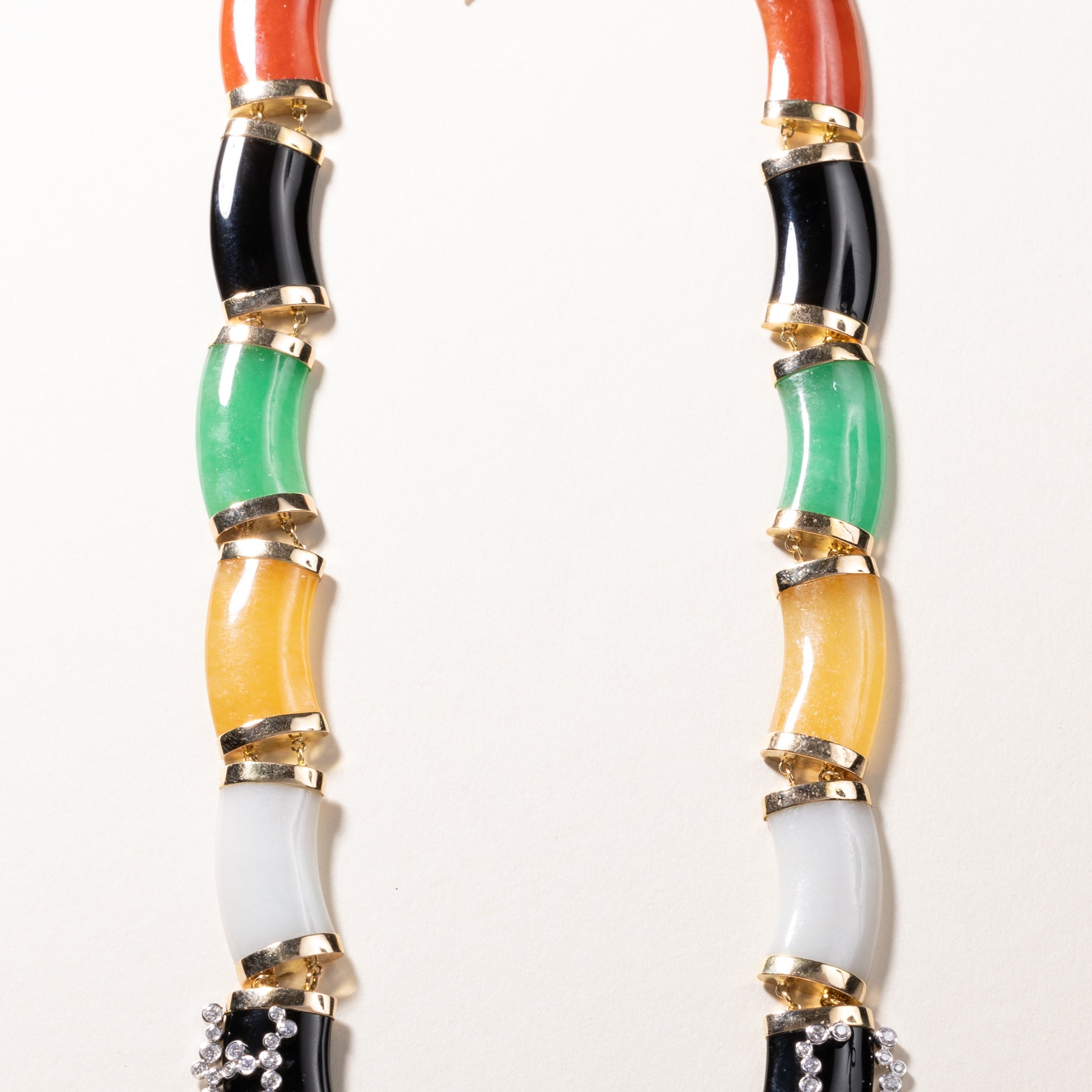 18k Yellow and White Gold Jade and Diamond Necklace | 1.24ctw | 17"