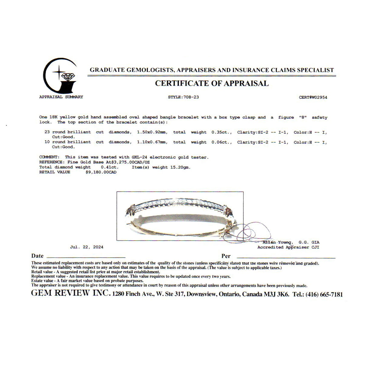 18k Yellow Gold Diamond Bangle | 0.41ctw | 6.5"