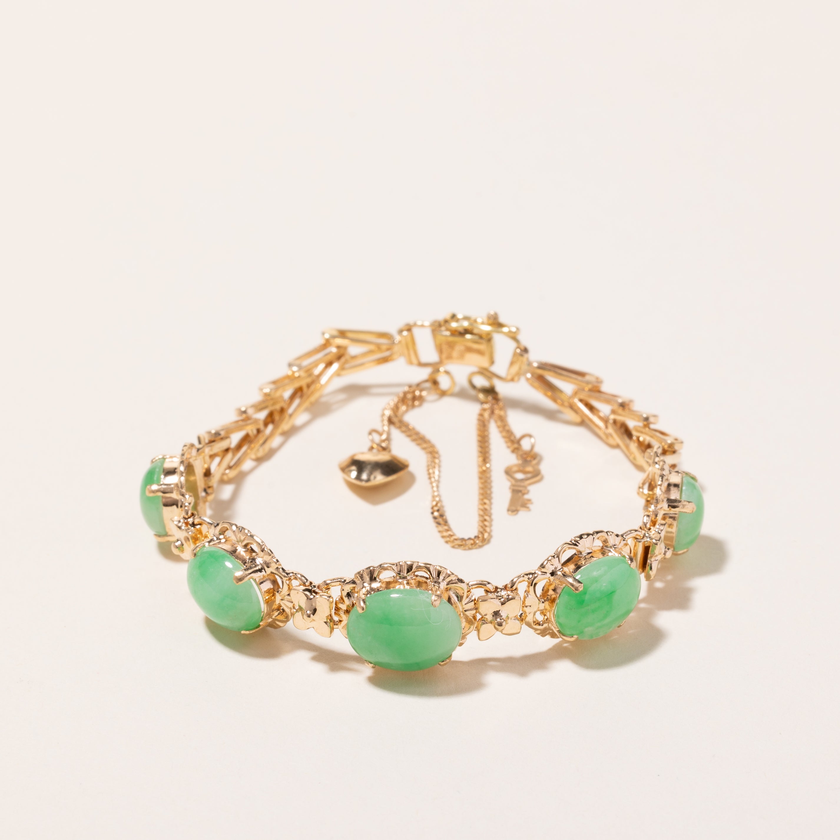 18k Yellow Gold Jade Bracelet | 6.5"