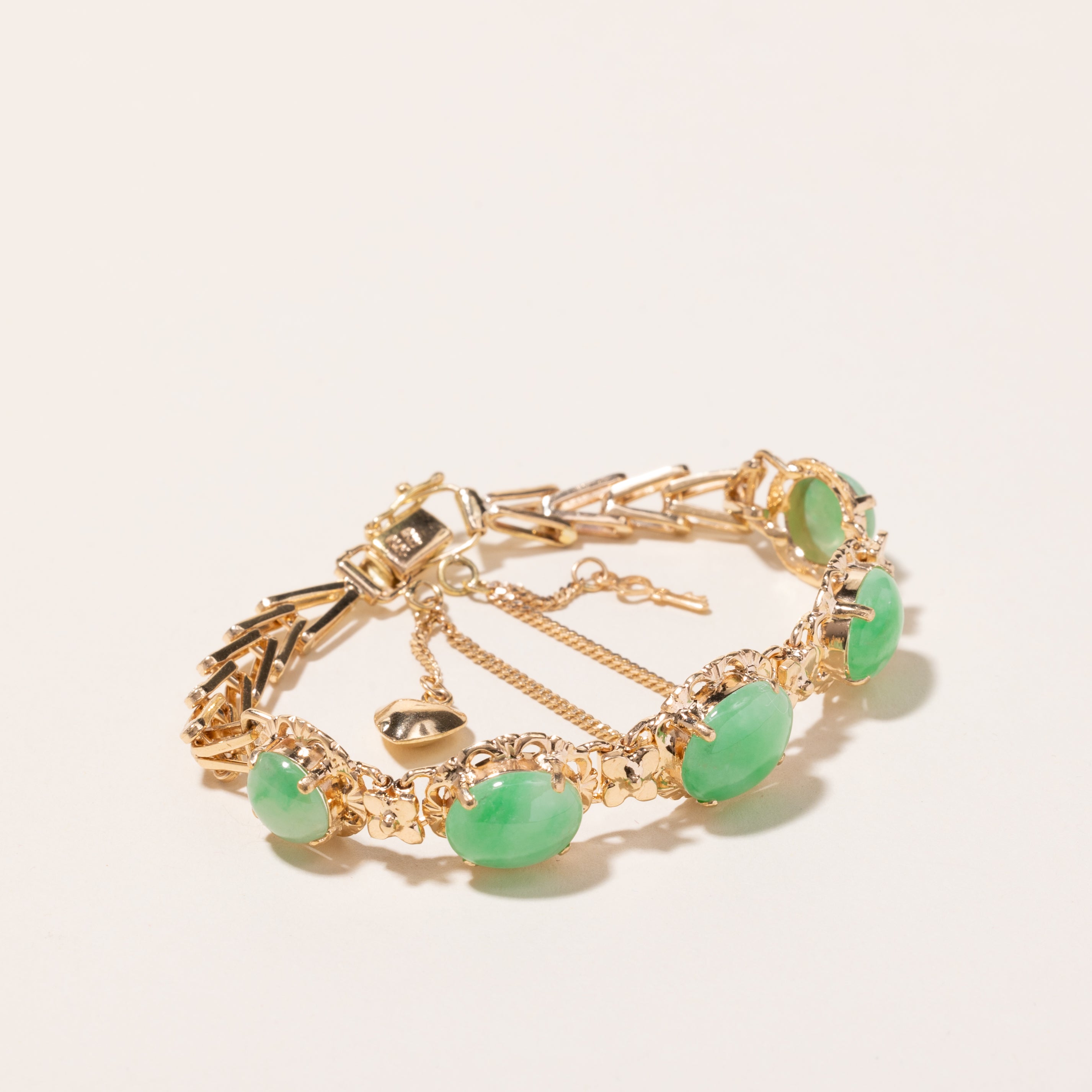 18k Yellow Gold Jade Bracelet | 6.5"