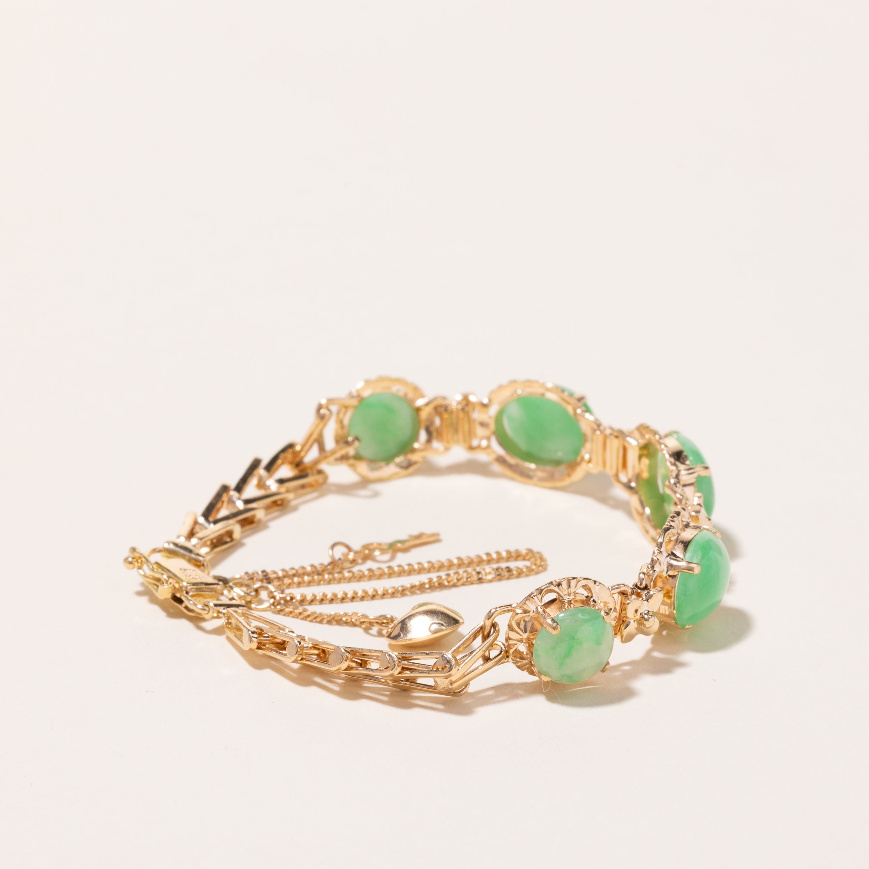 18k Yellow Gold Jade Bracelet | 6.5"