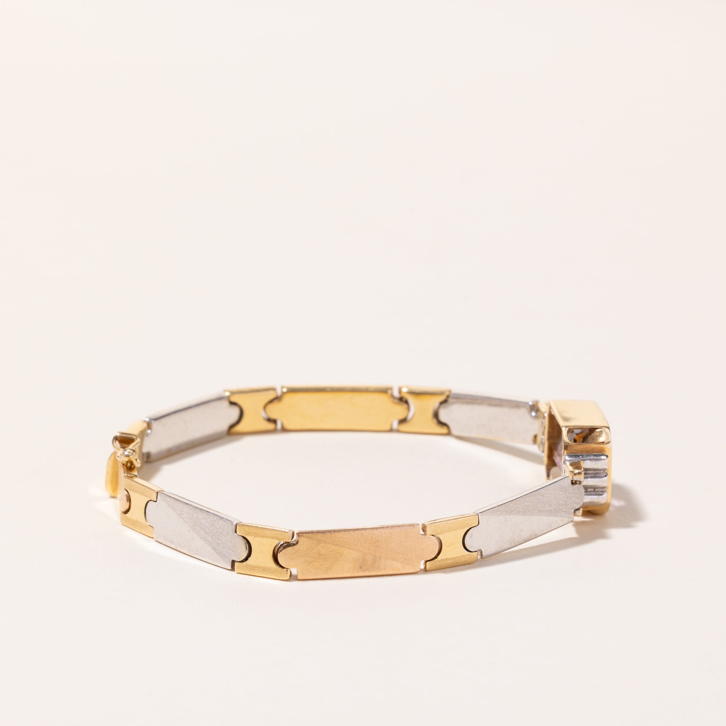 Italian 18k Tri-Tone Gold Amethyst & Diamond Bracelet | 6.55ct, 0.09ctw | 7"