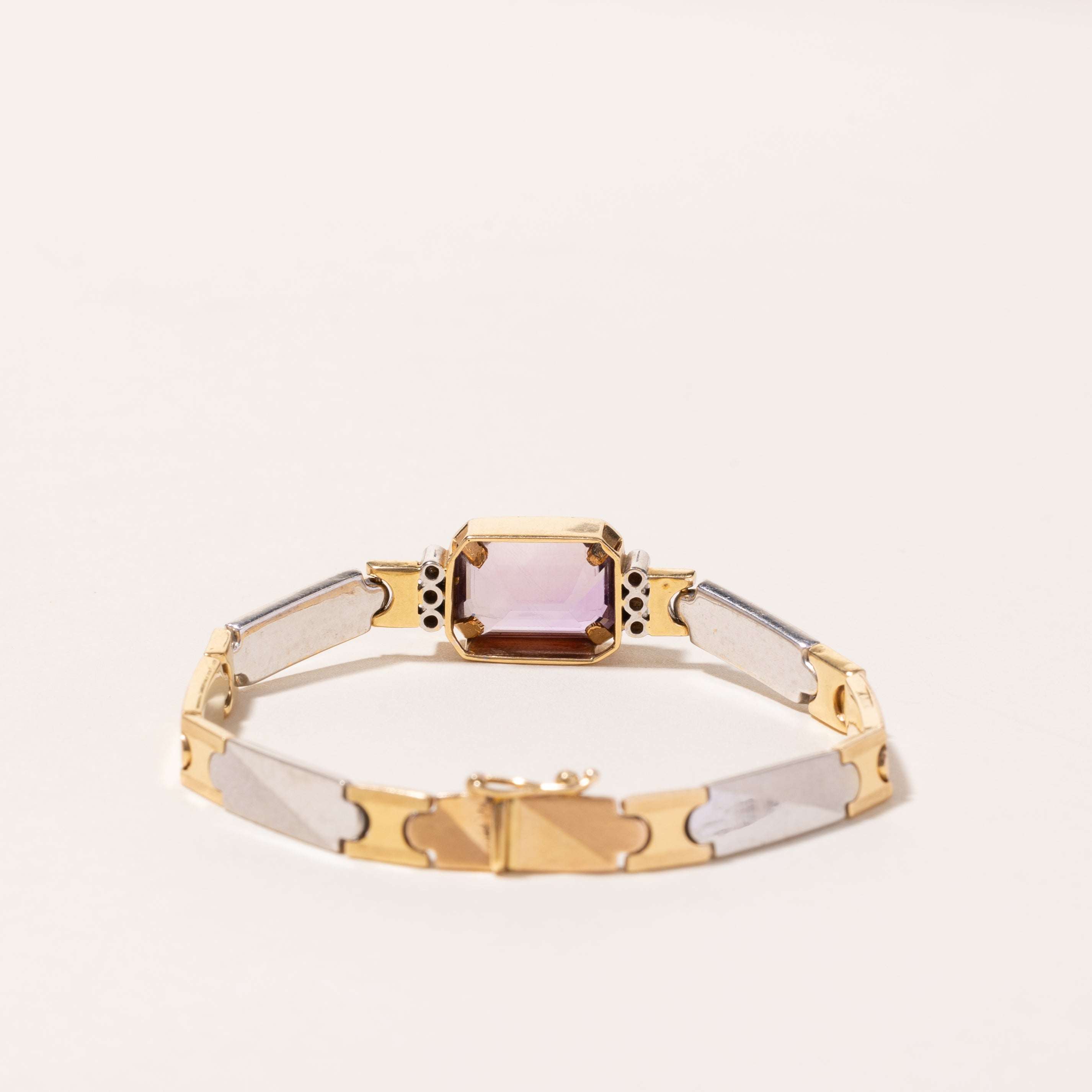 Italian 18k Tri-Tone Gold Amethyst & Diamond Bracelet | 6.55ct, 0.09ctw | 7"