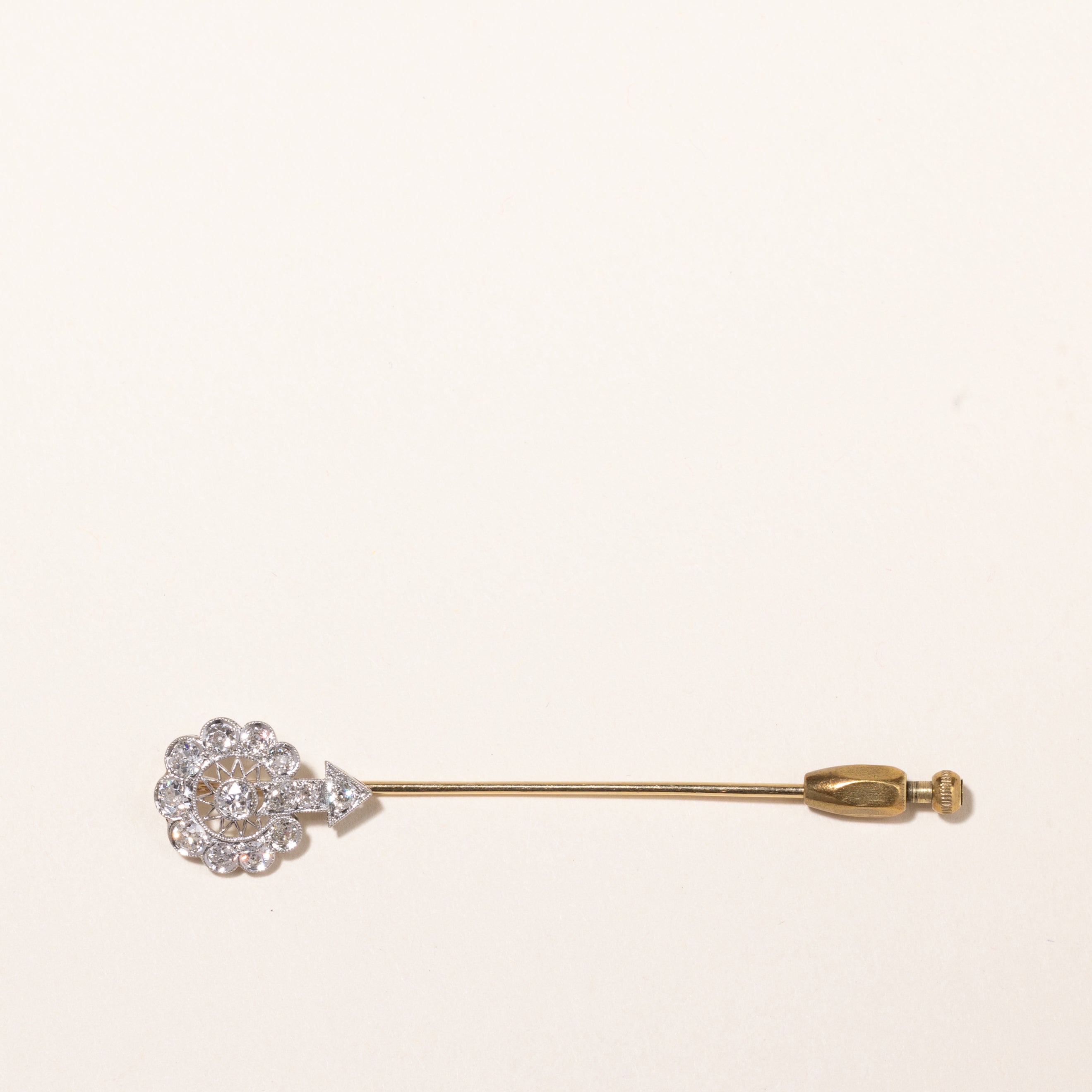 Antique 18k Yellow and White Gold Old European Cut Diamond Brooch | 1.42ctw | 1.5x7.5cm