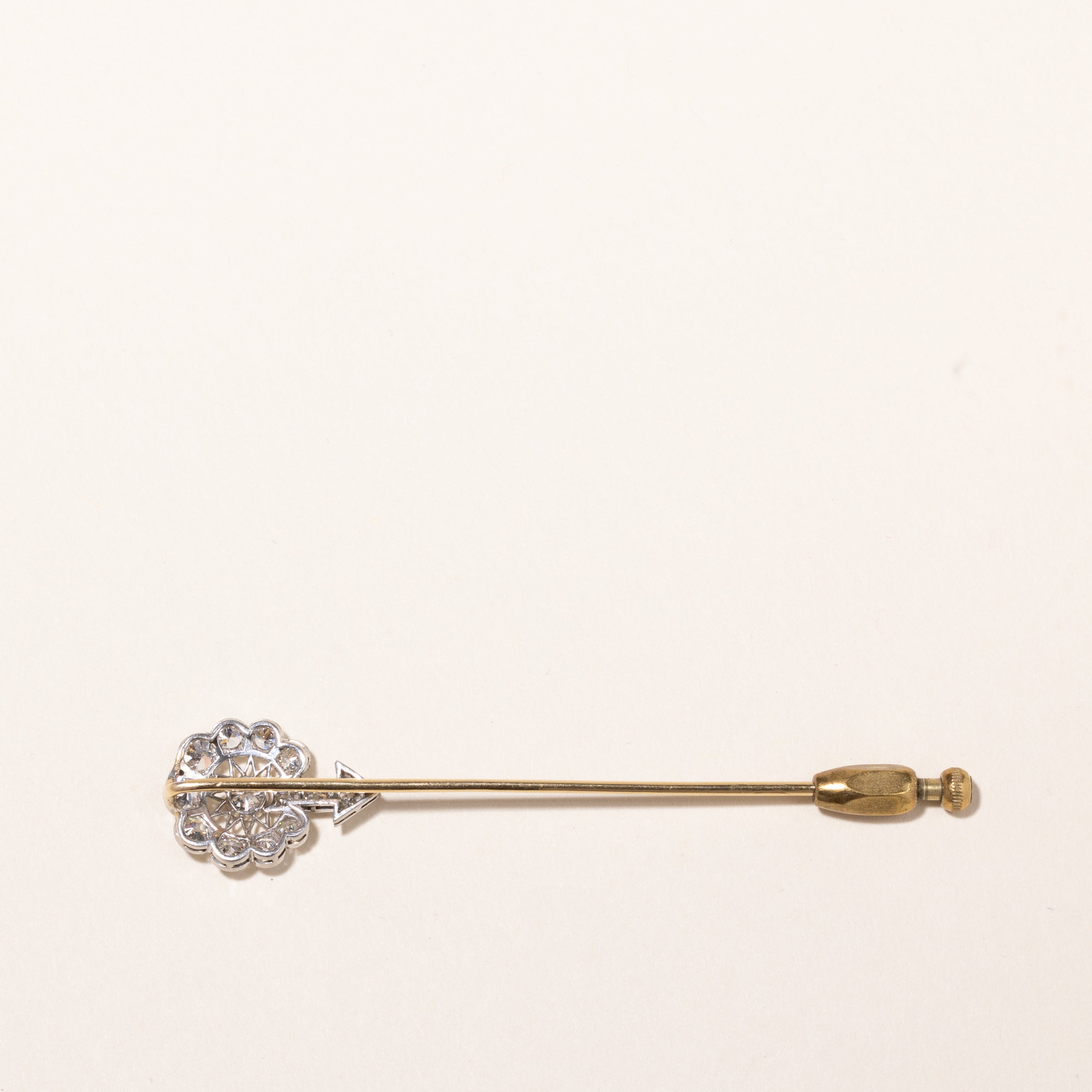 Antique 18k Yellow and White Gold Old European Cut Diamond Brooch | 1.42ctw | 1.5x7.5cm
