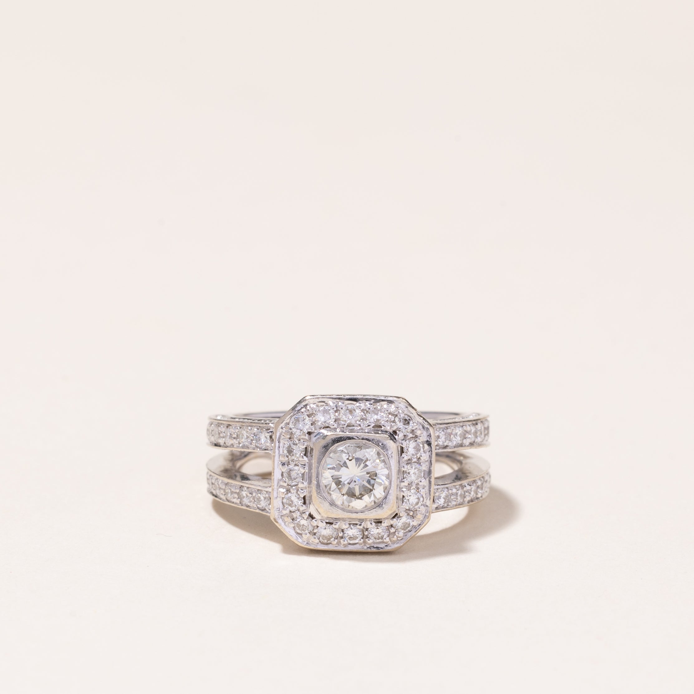 14k White Gold Halo Design Diamond Ring | 1.27ctw | SZ 5.25