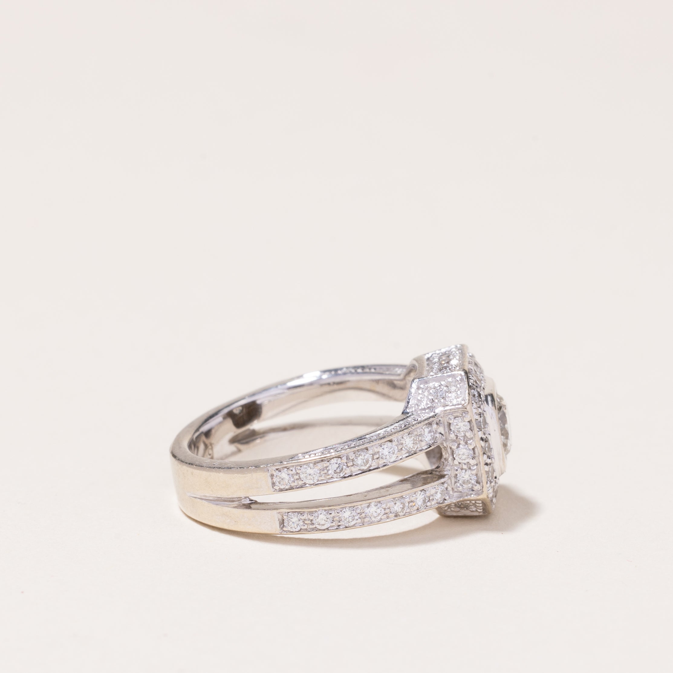 14k White Gold Halo Design Diamond Ring | 1.27ctw | SZ 5.25