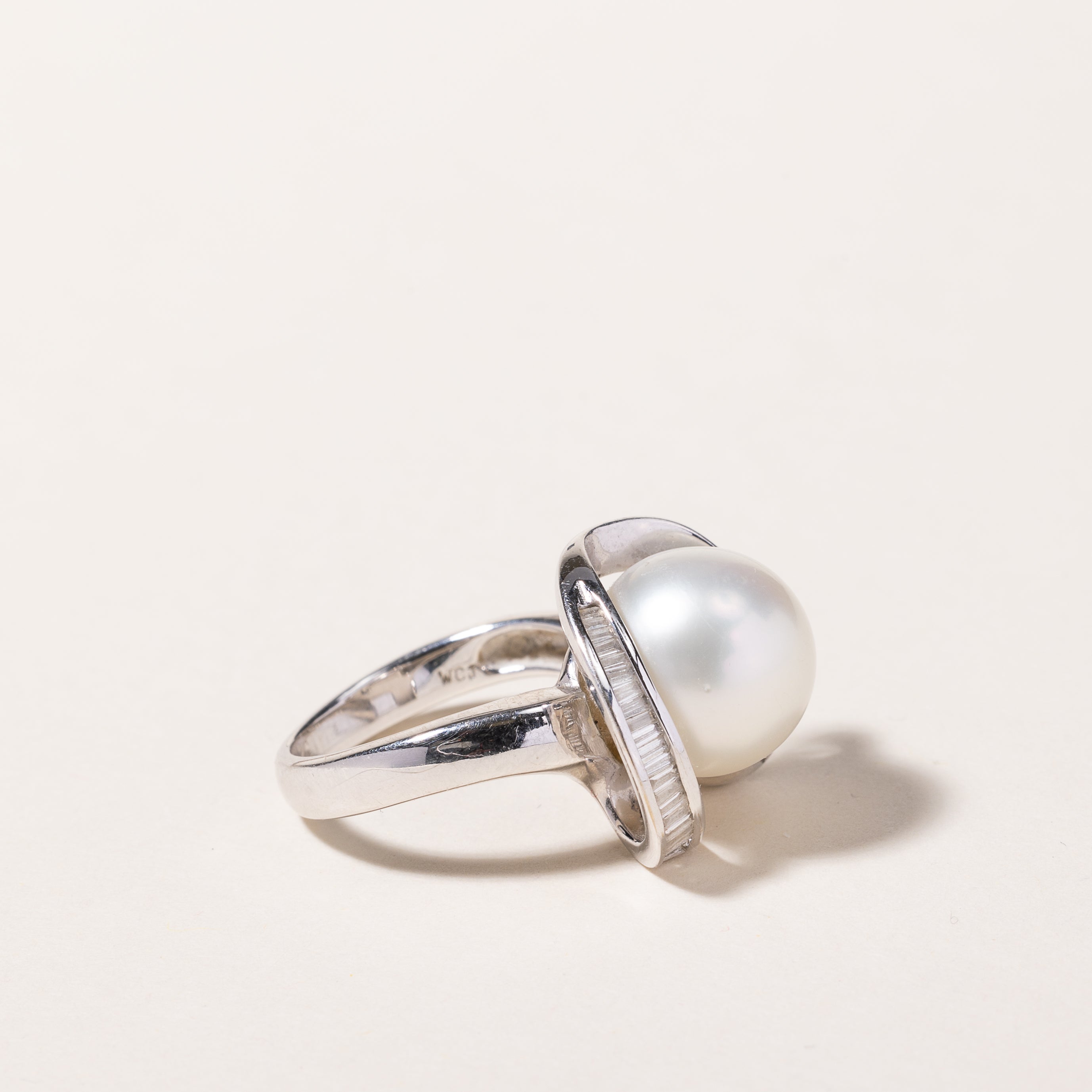 18k White Gold South Sea Pearl & Diamond Ring | 11.50mm, 0.52ctw | SZ 5.5