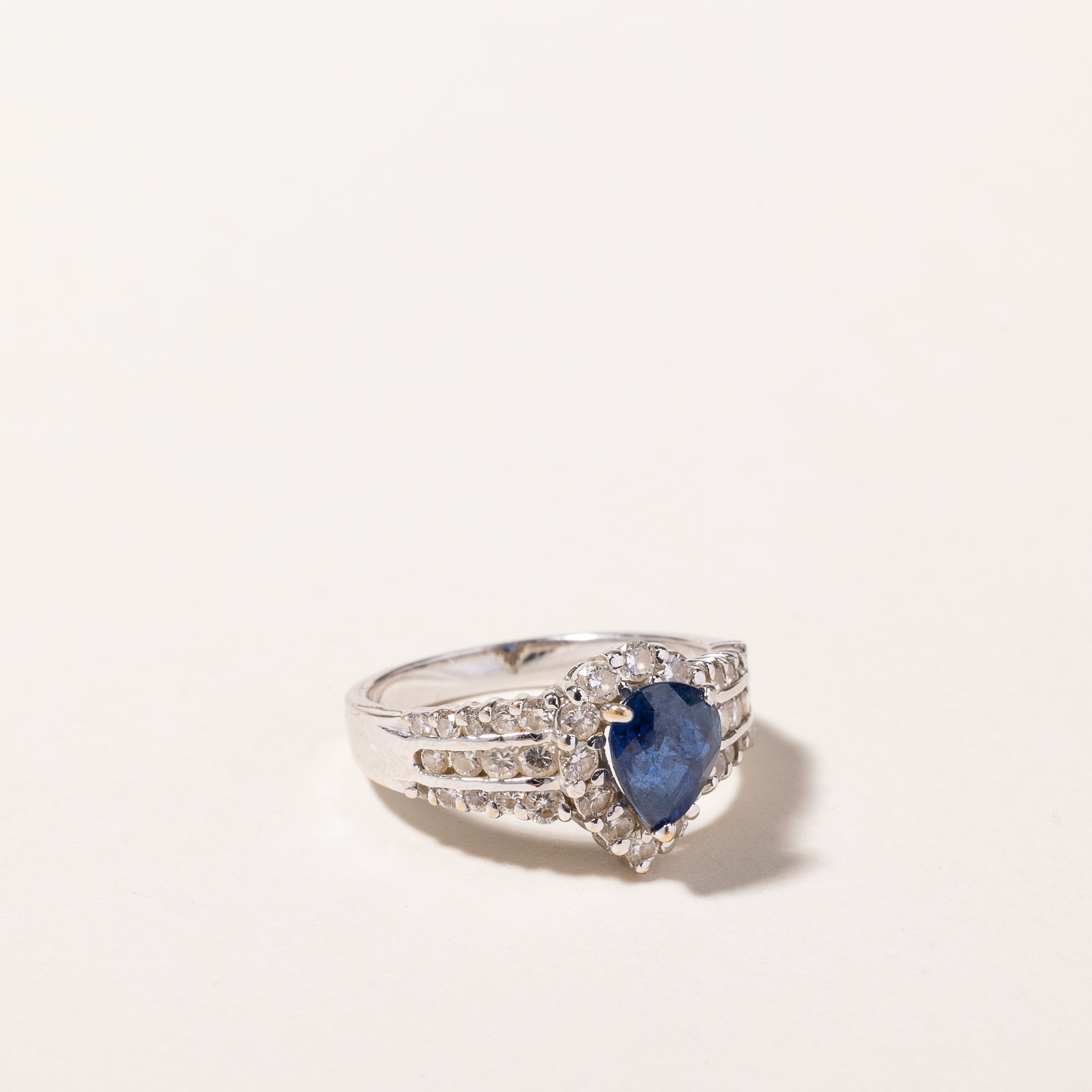 18k White Gold Blue Sapphire and Diamond Ring | 1.28ct, 0.90ctw | SZ 6.25