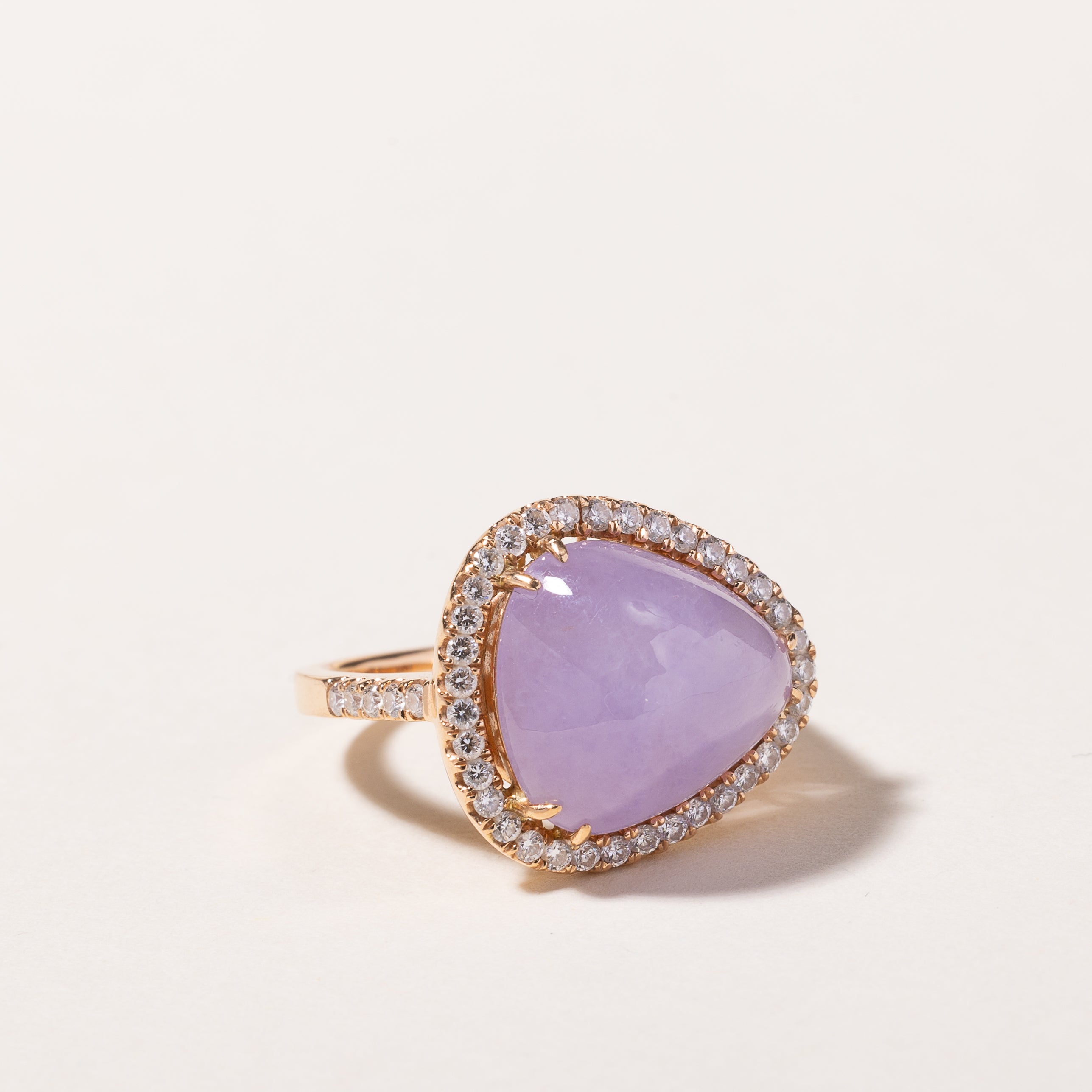 18k Rose Gold Lavender Jade and Diamond Ring | 13.90x12.20x8.00mm, 0.50ctw | SZ 6