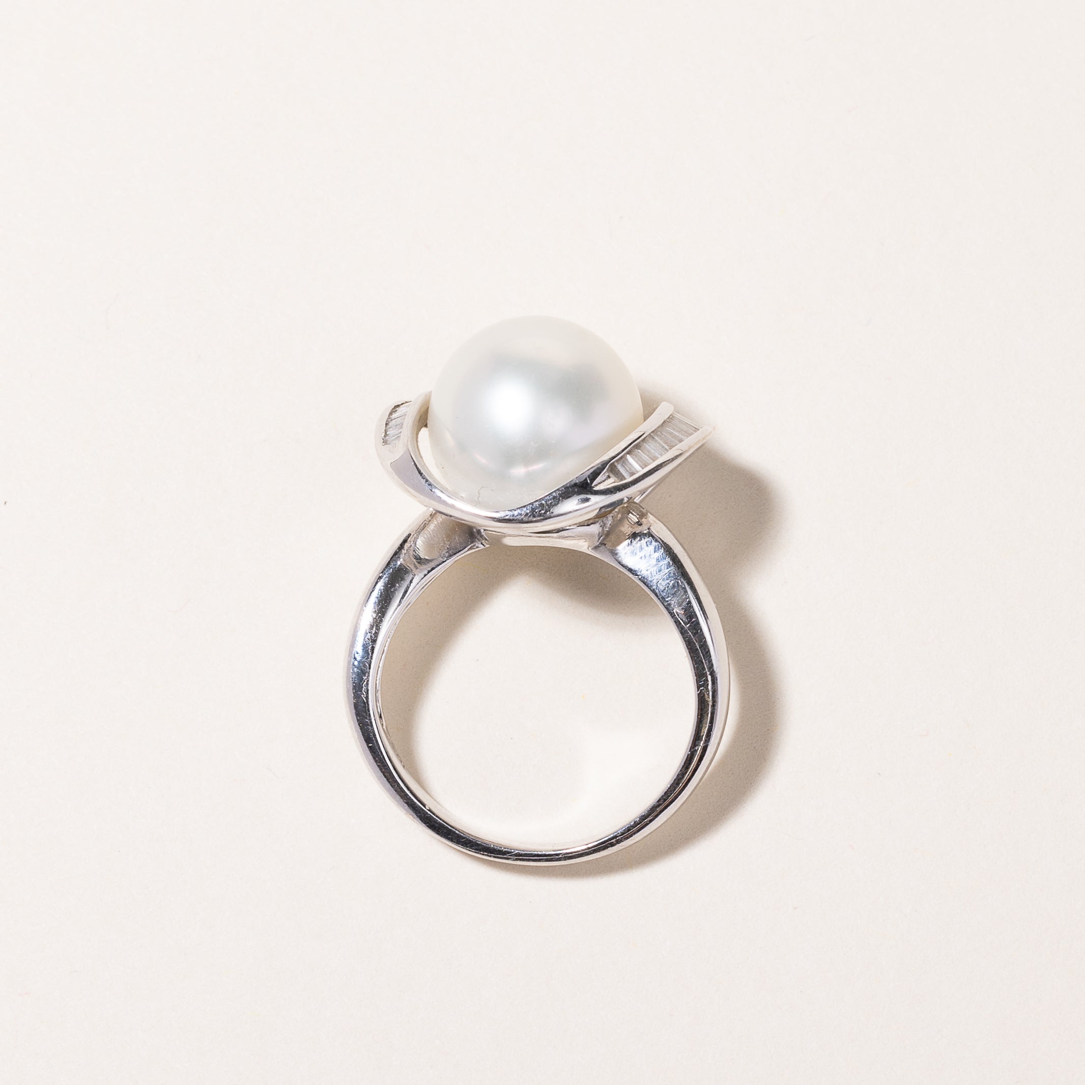18k White Gold South Sea Pearl & Diamond Ring | 11.50mm, 0.52ctw | SZ 5.5