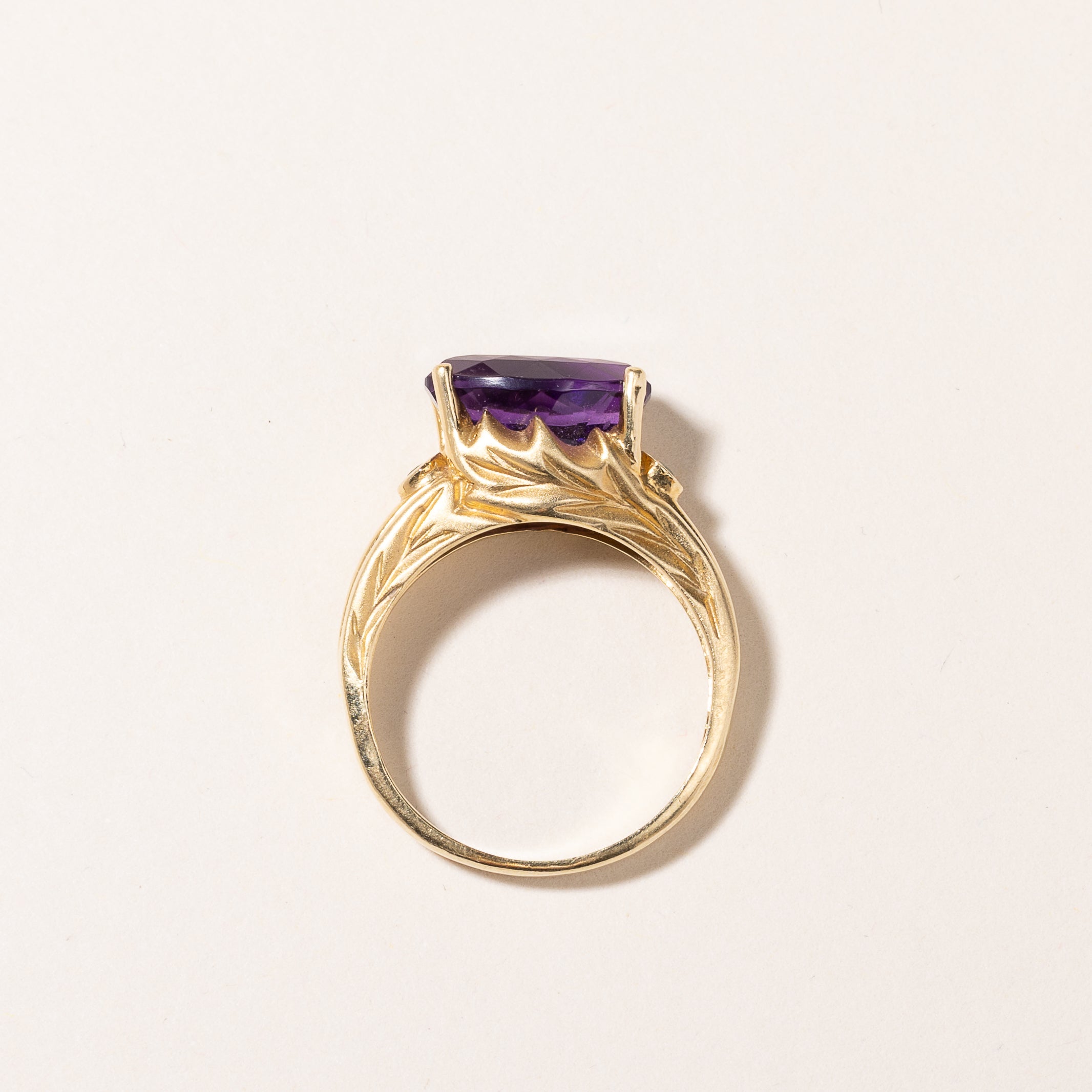 18k Yellow Gold Amethyst & Tsavorite Ring | 3.33ct, 0.08ctw | SZ 7.5