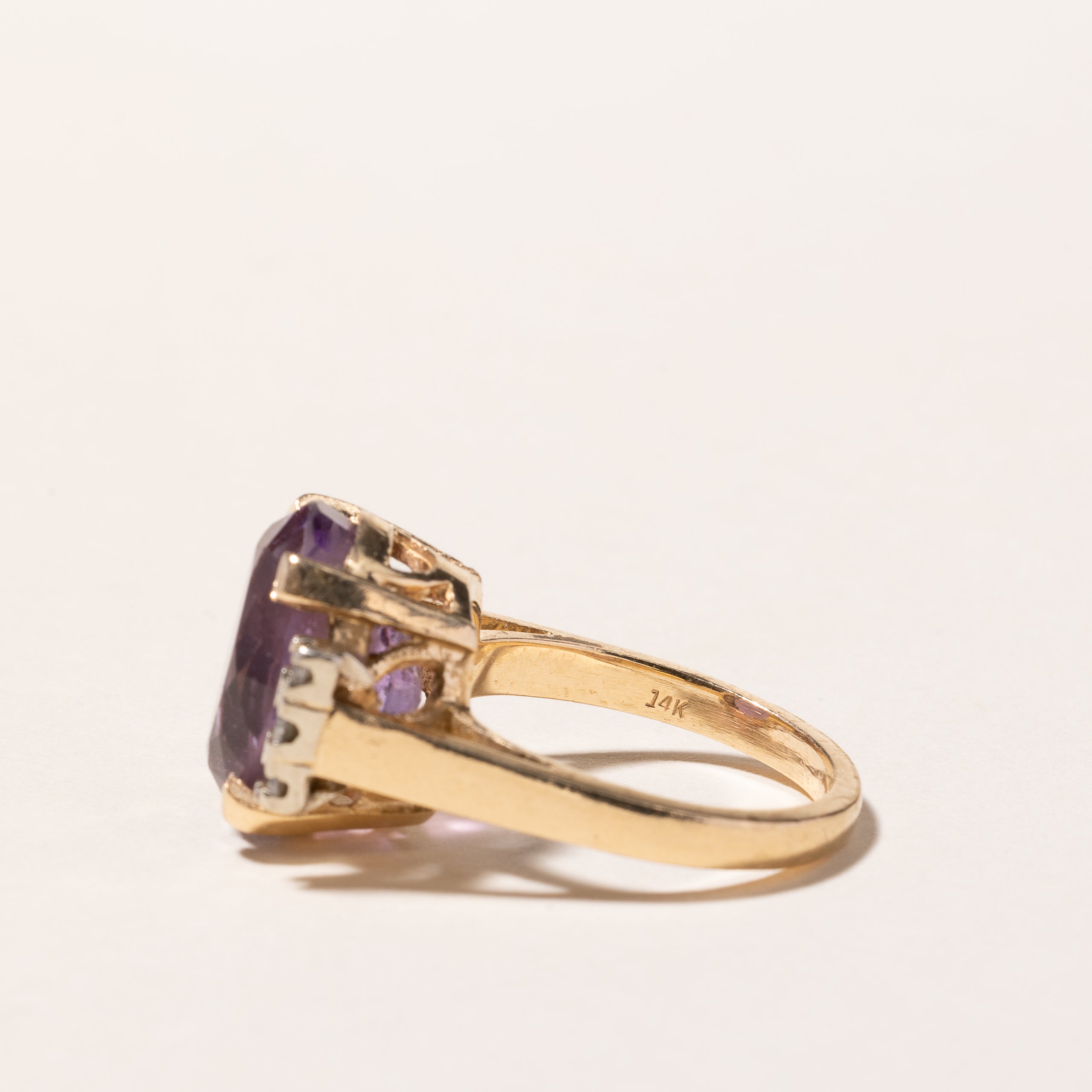 14k Yellow Gold Amethyst and Diamond Ring | 6.11ct, 0.16ctw | SZ 6.25