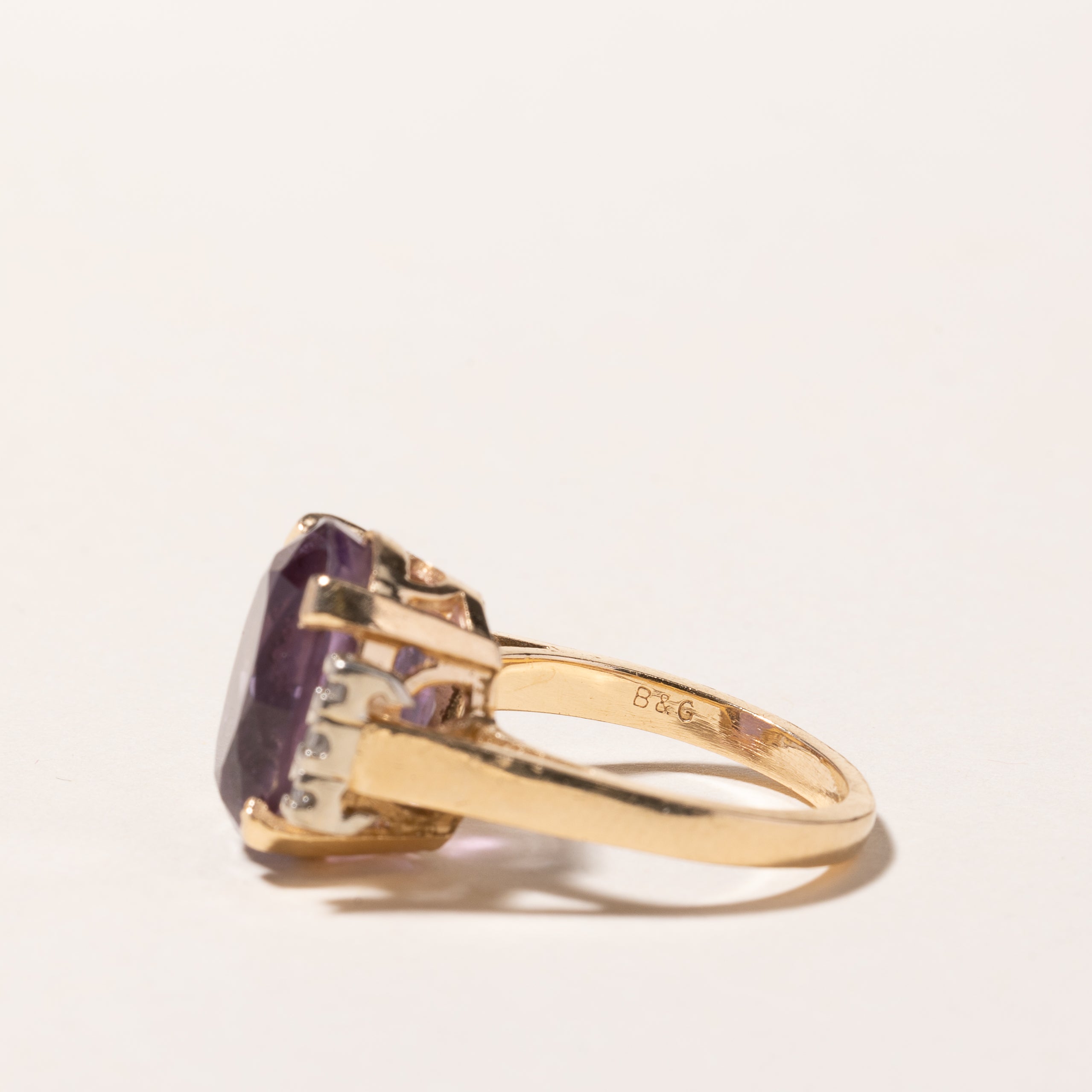 14k Yellow Gold Amethyst and Diamond Ring | 6.11ct, 0.16ctw | SZ 6.25