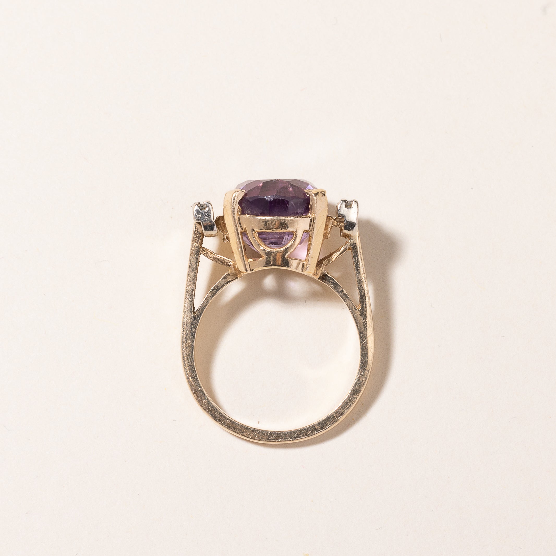 14k Yellow Gold Amethyst and Diamond Ring | 6.11ct, 0.16ctw | SZ 6.25