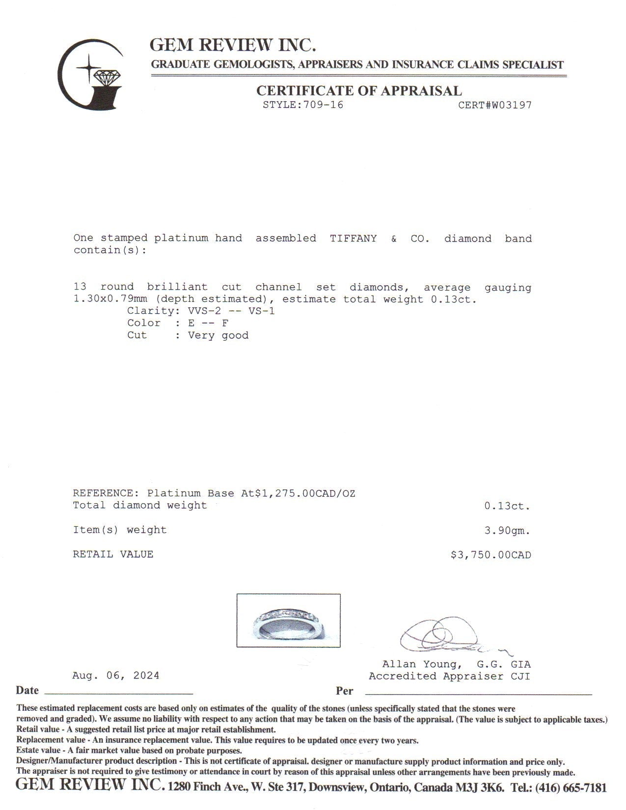 Tiffany & Co.' Platinum Tiffany Setting Wedding Band | 0.13ctw | SZ 4.5