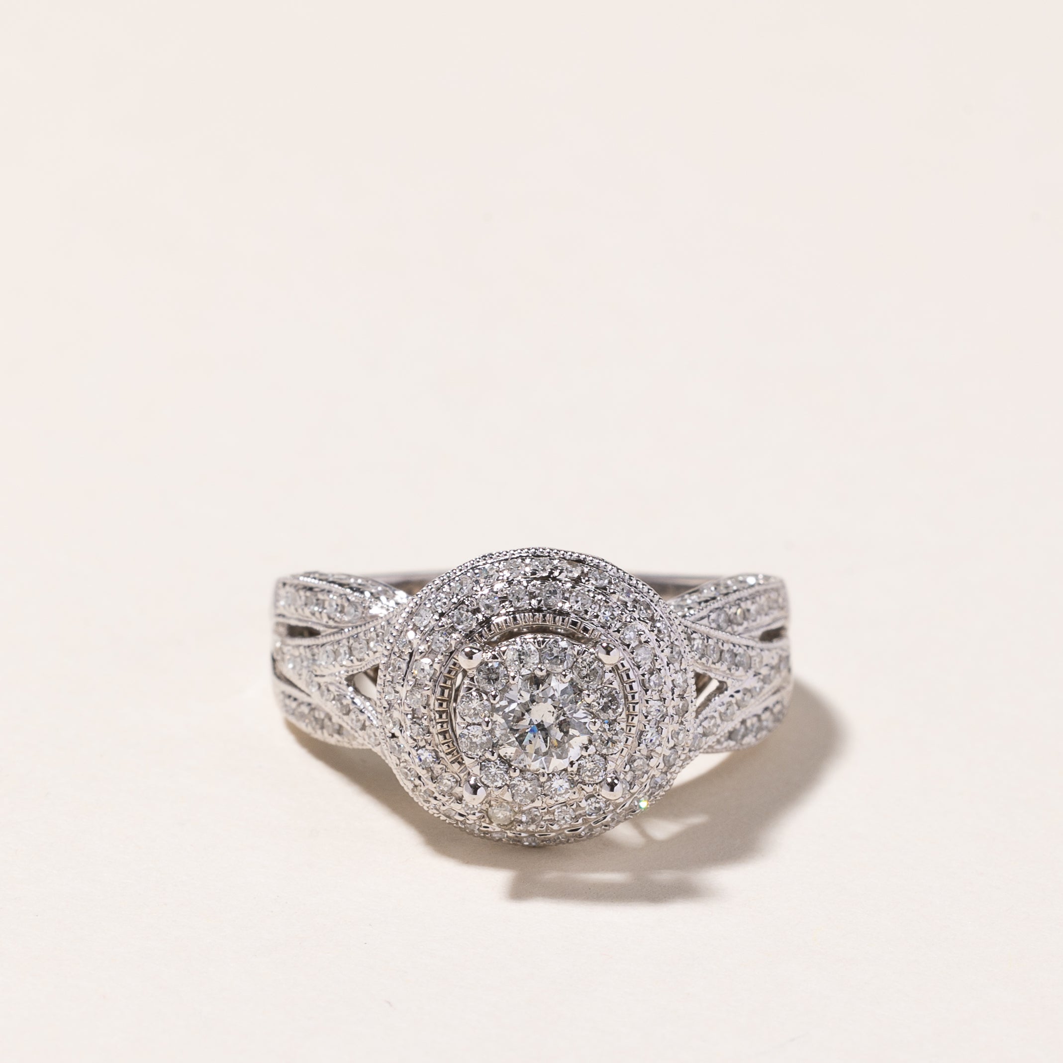 10k White Gold Diamond Cluster Ring | 0.95ctw | SZ 7