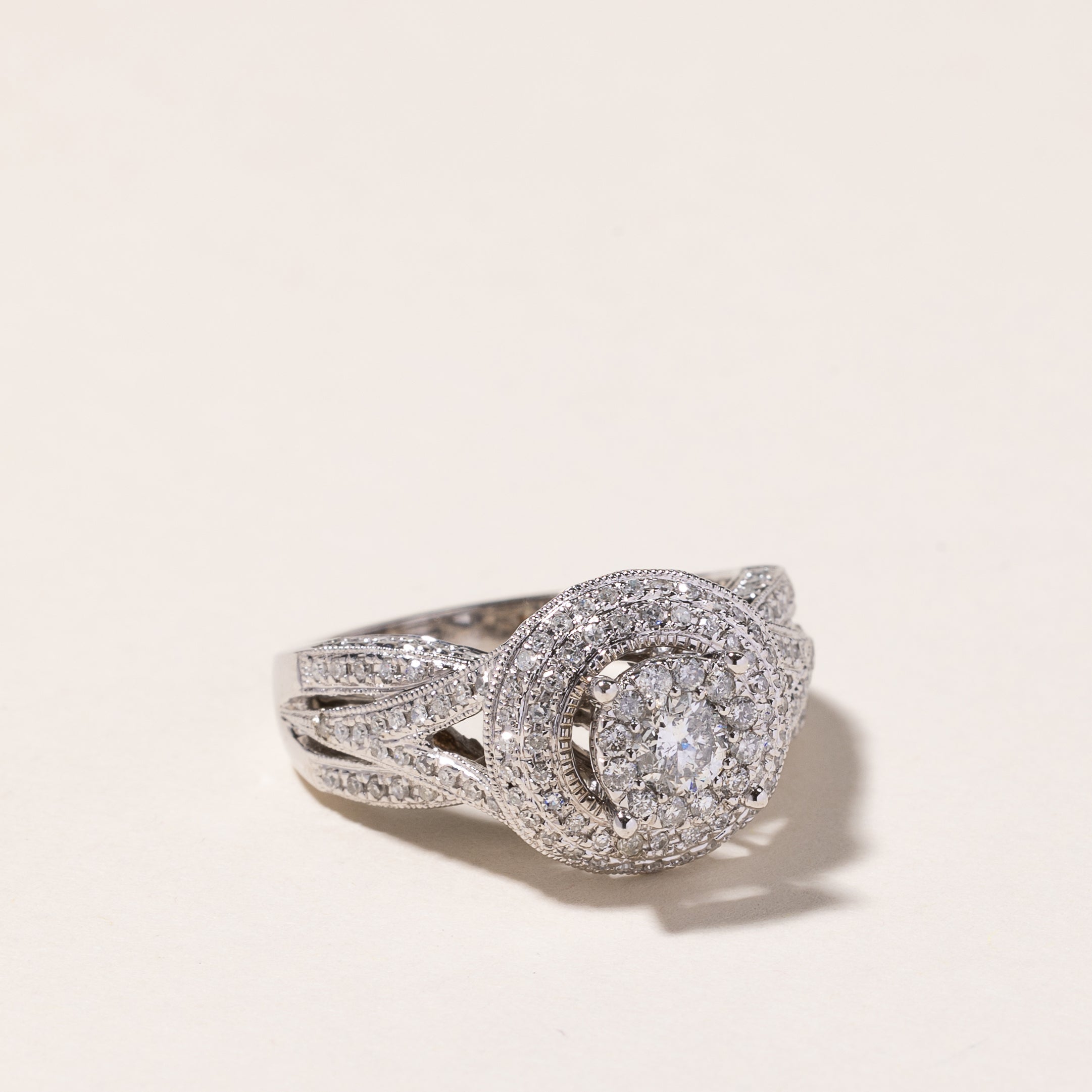 10k White Gold Diamond Cluster Ring | 0.95ctw | SZ 7