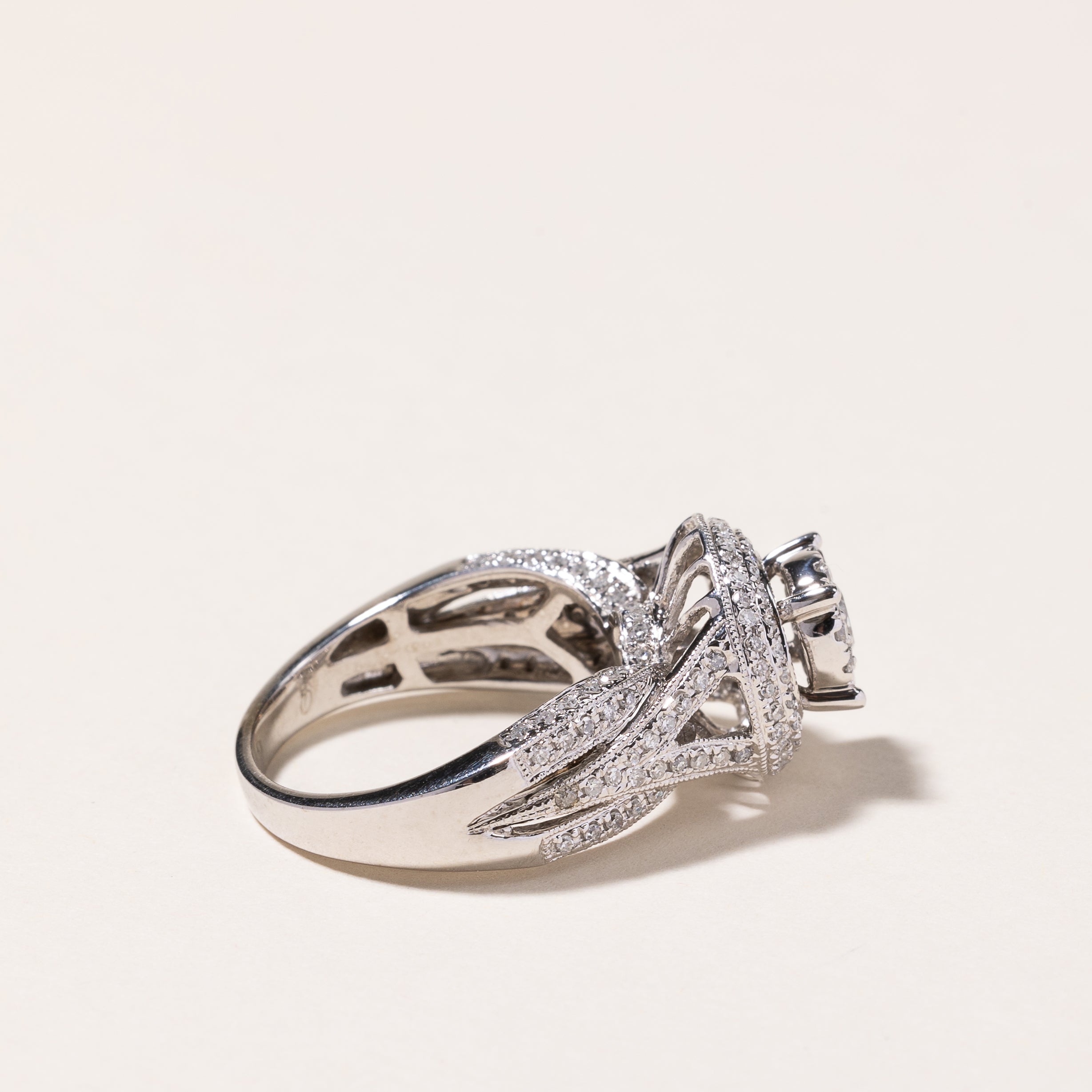 10k White Gold Diamond Cluster Ring | 0.95ctw | SZ 7