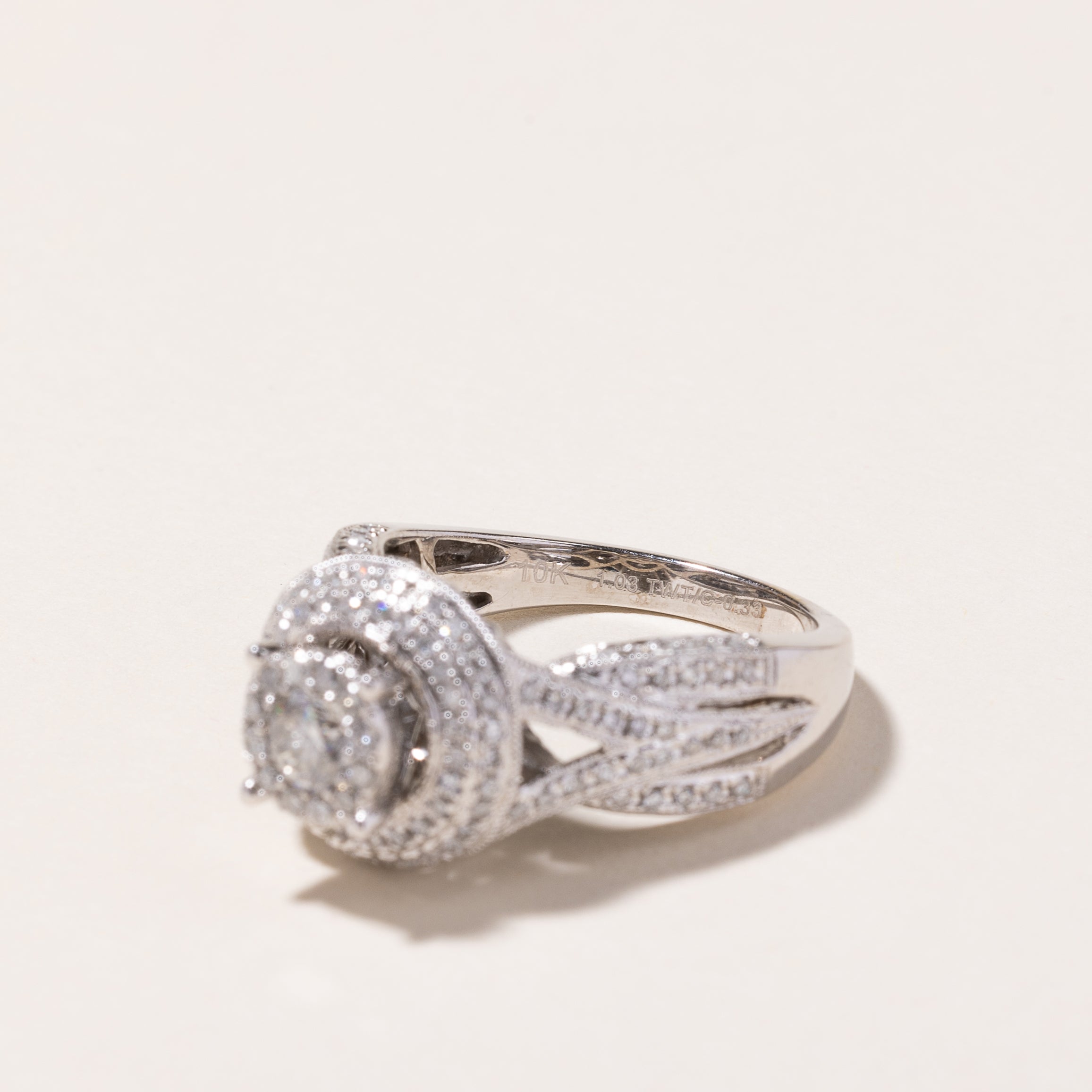 10k White Gold Diamond Cluster Ring | 0.95ctw | SZ 7