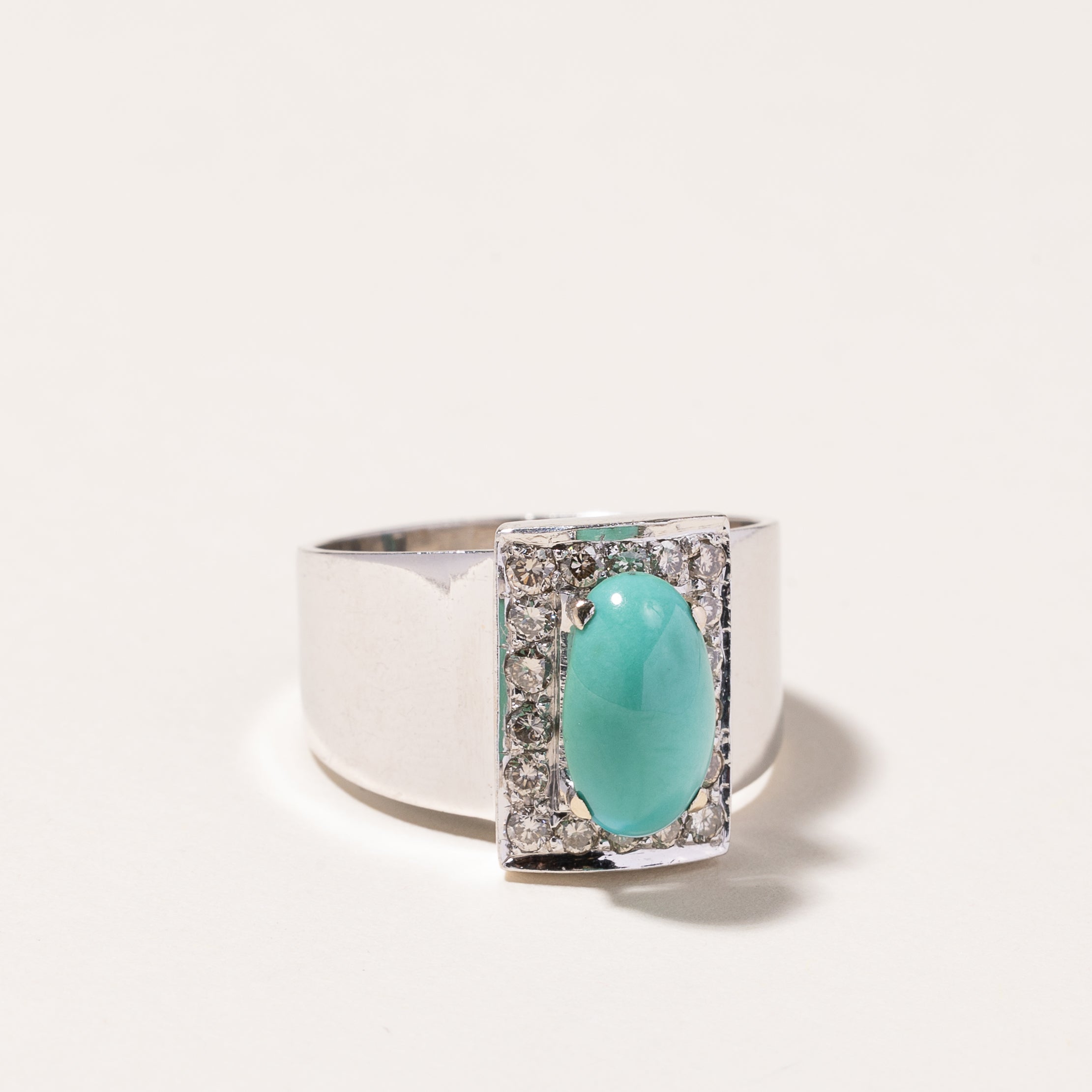 18K White Gold Turquoise & Diamond Ring | 2.16ct, 0.51ctw | SZ 8.75