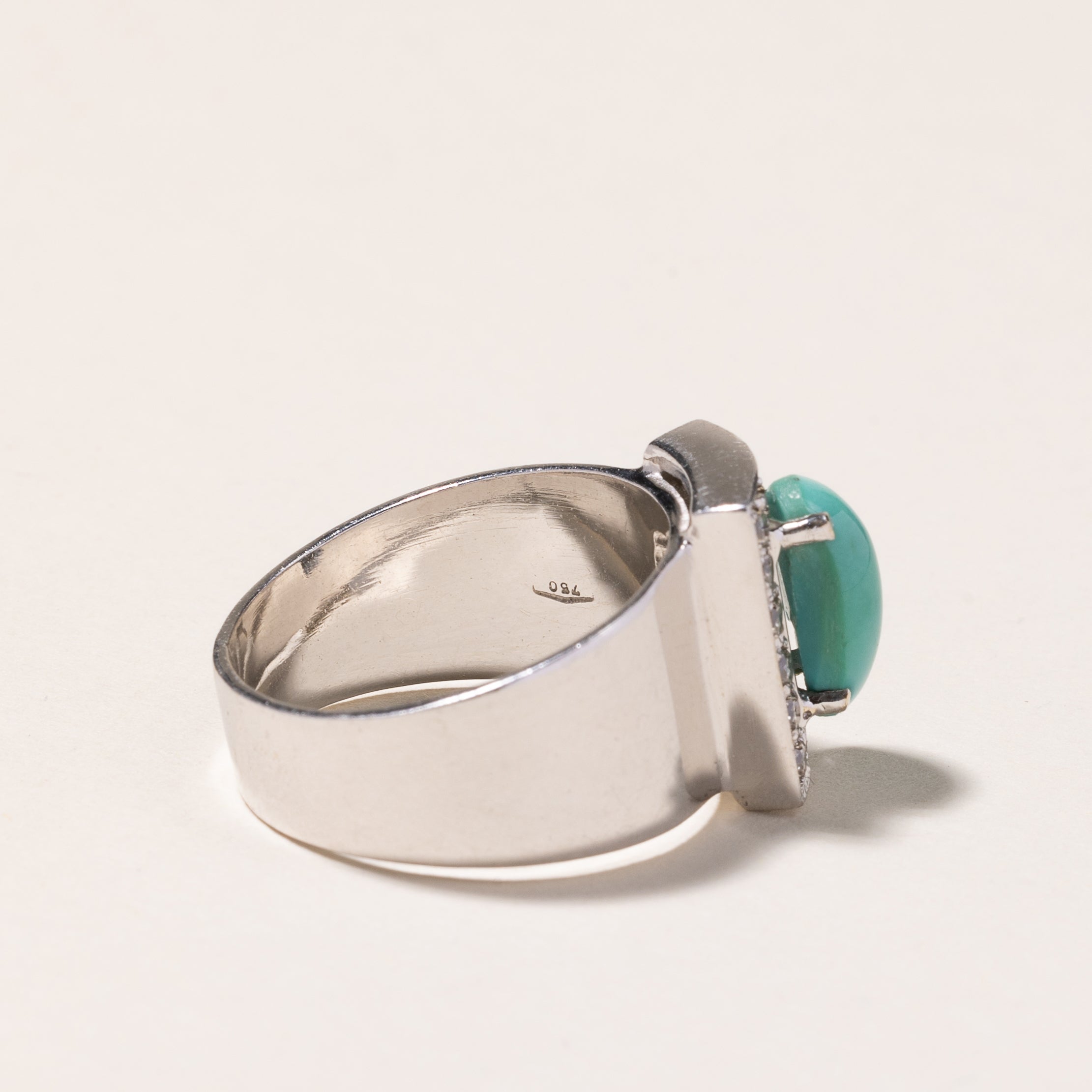 18K White Gold Turquoise & Diamond Ring | 2.16ct, 0.51ctw | SZ 8.75