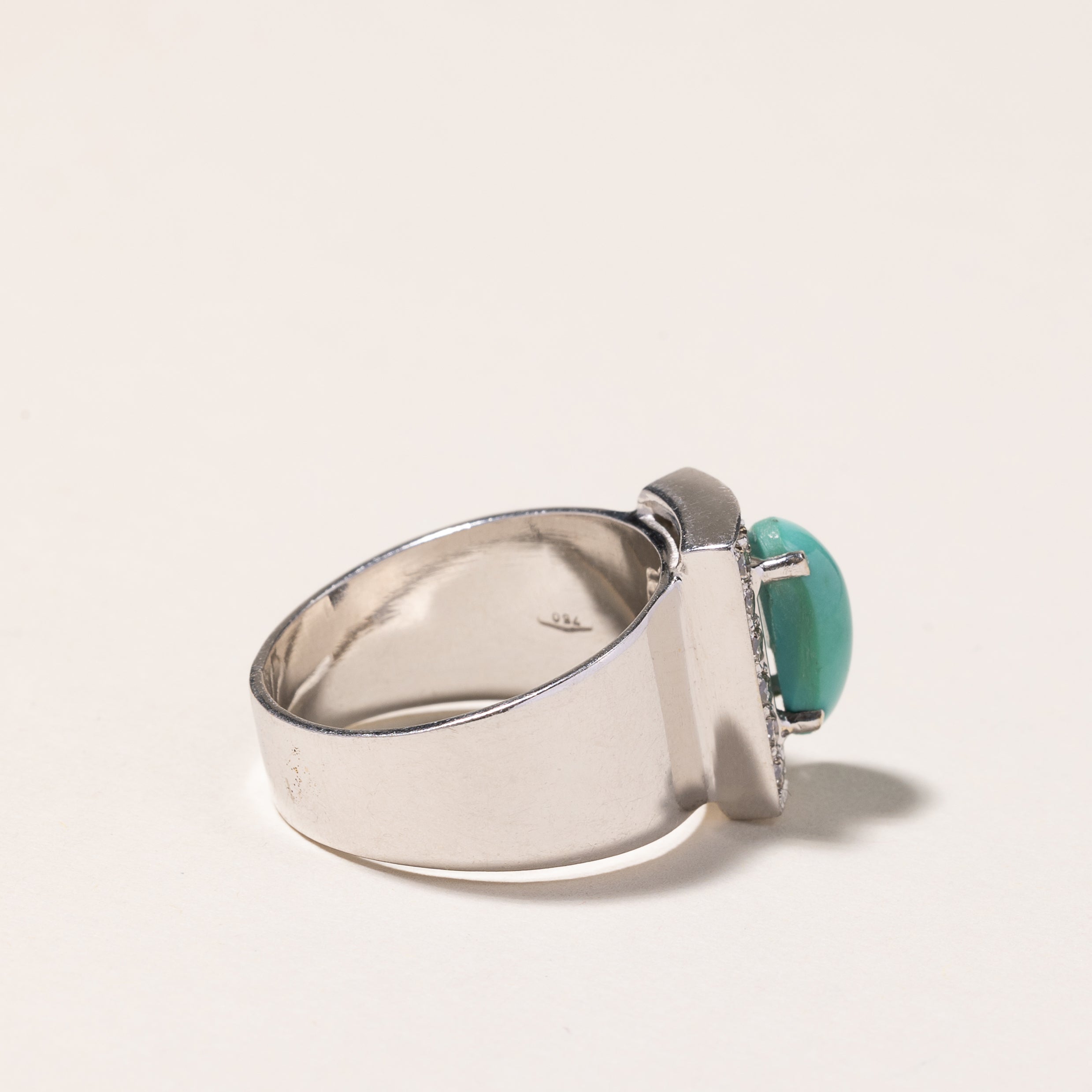 18K White Gold Turquoise & Diamond Ring | 2.16ct, 0.51ctw | SZ 8.75