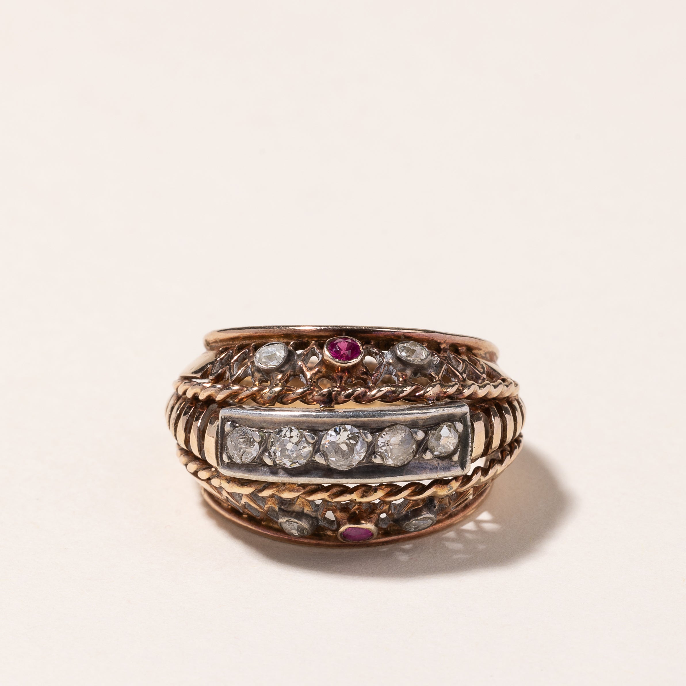 18K Yellow Gold Ruby & Diamond Ring | 0.12ctw, 0.62ctw | SZ 9.5