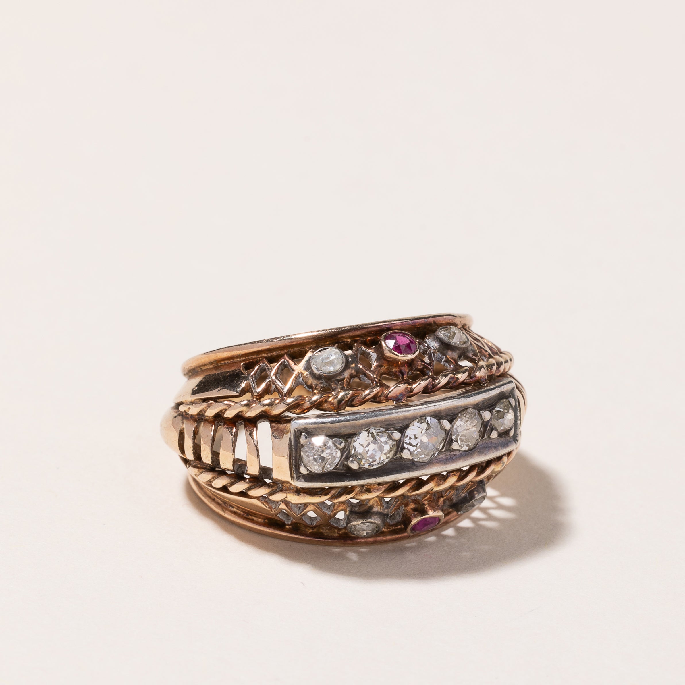 18K Yellow Gold Ruby & Diamond Ring | 0.12ctw, 0.62ctw | SZ 9.5