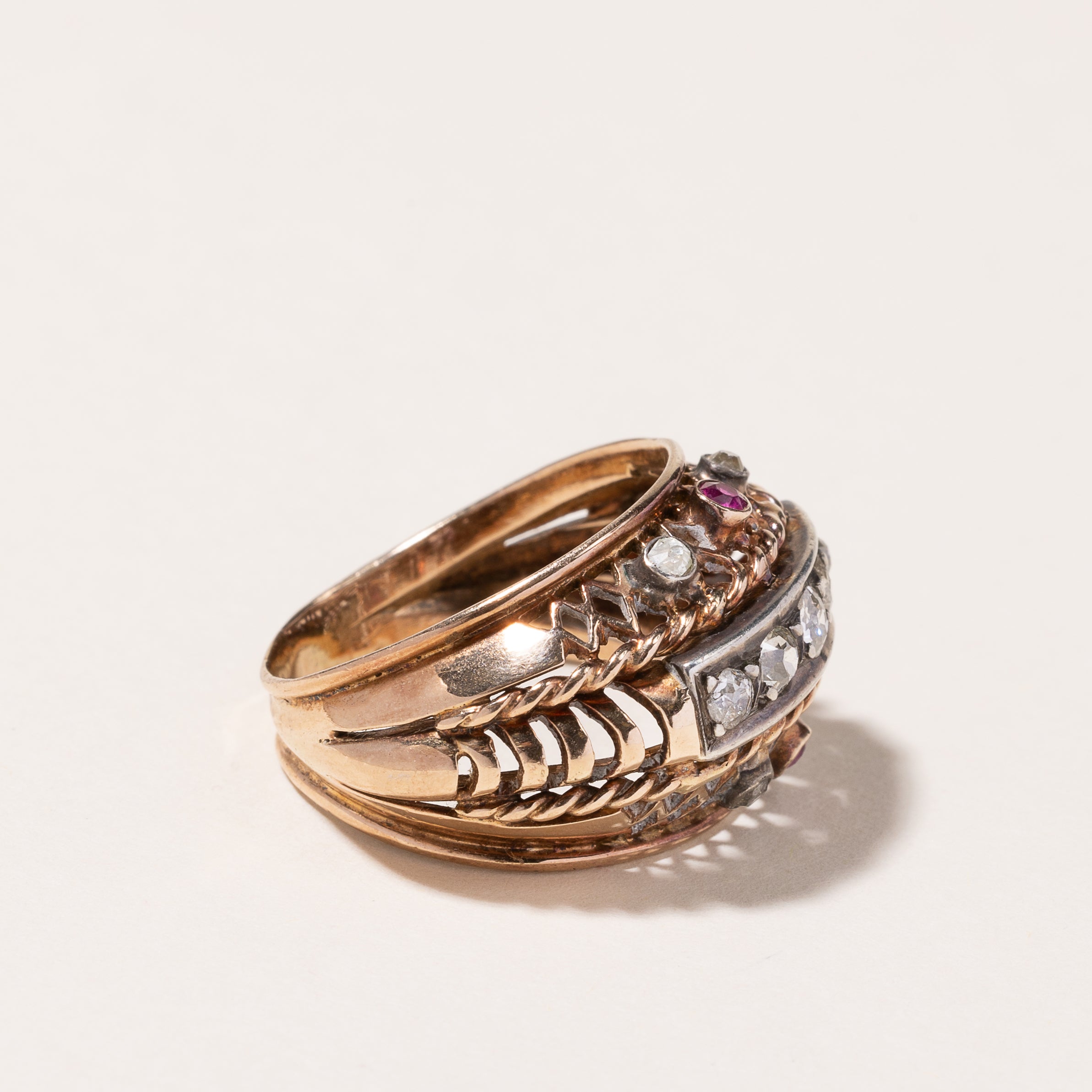 18K Yellow Gold Ruby & Diamond Ring | 0.12ctw, 0.62ctw | SZ 9.5