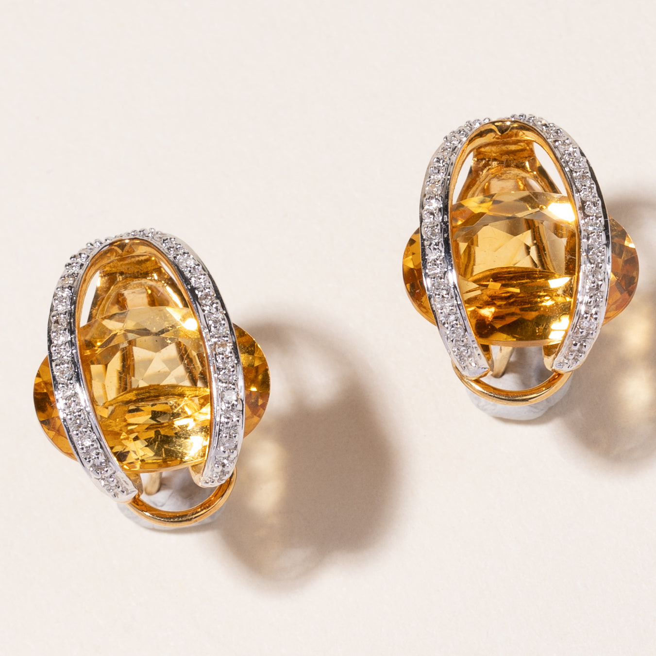 18k Yellow Gold Citrine & Diamond Earring | 10.73ctw, 0.13ctw