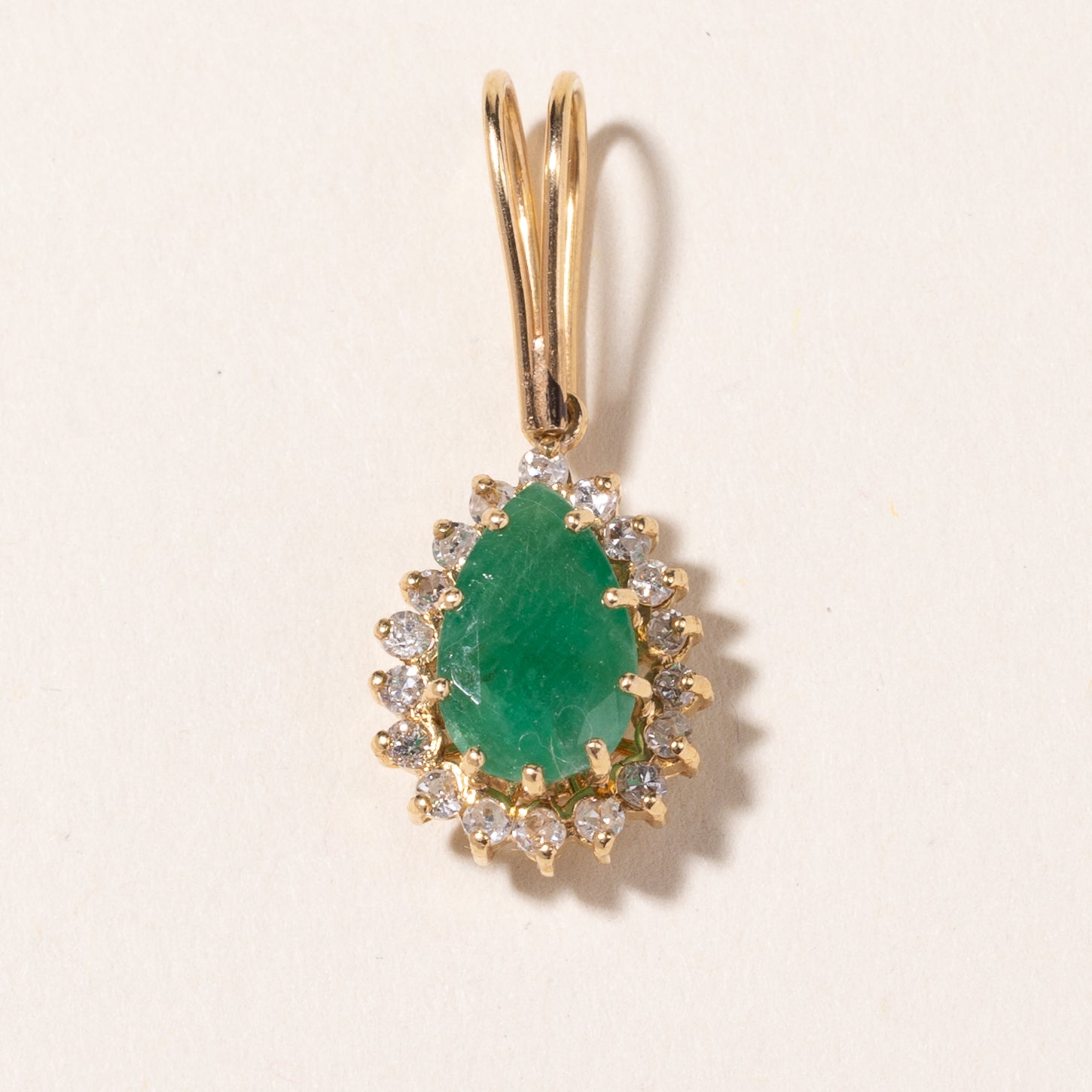 18k Yellow Gold Emerald & Diamond Pendant | 1.14ct, 0.34ctw |
