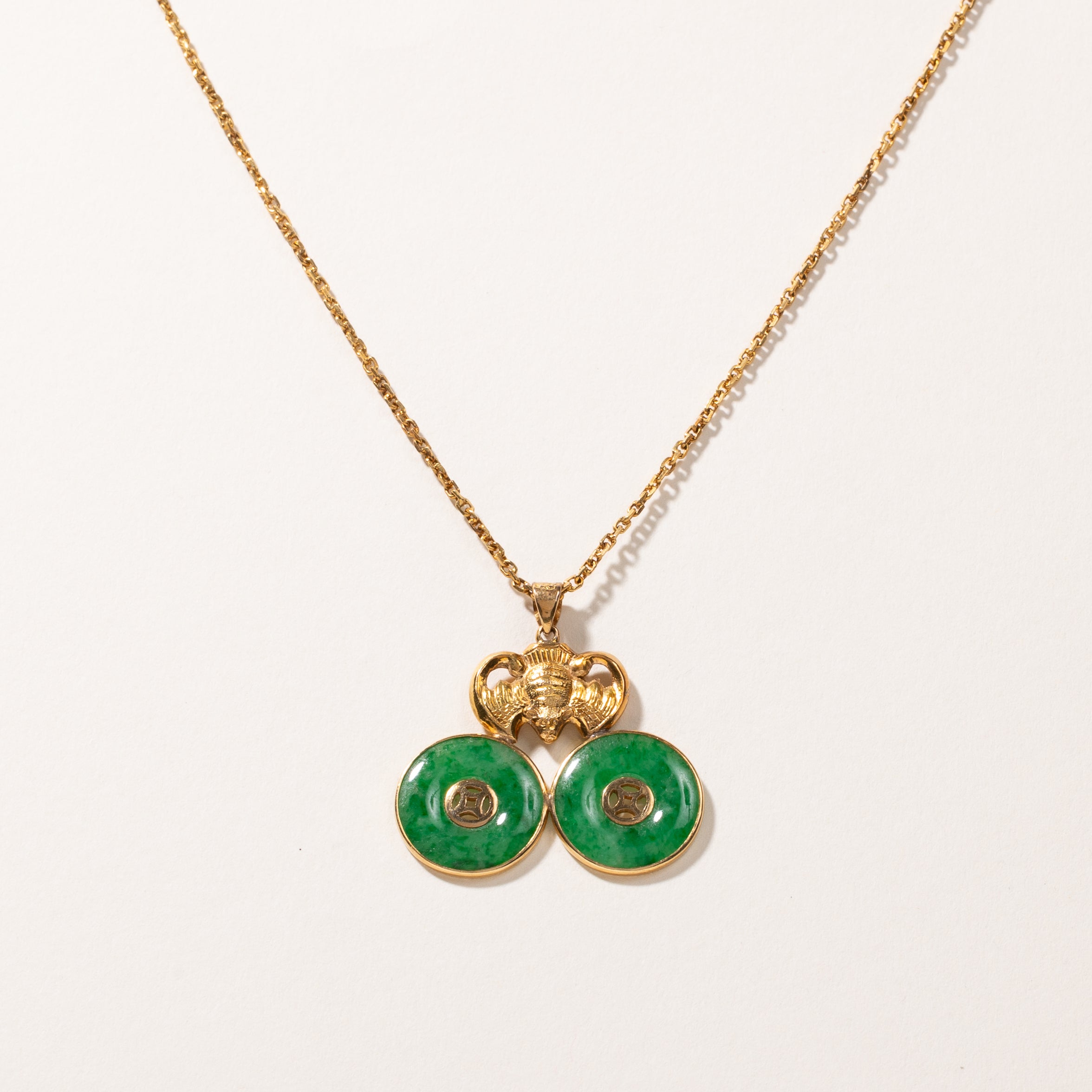 22k Yellow Gold Jade Necklace | 16.50x16.50x2.00mm | 13"