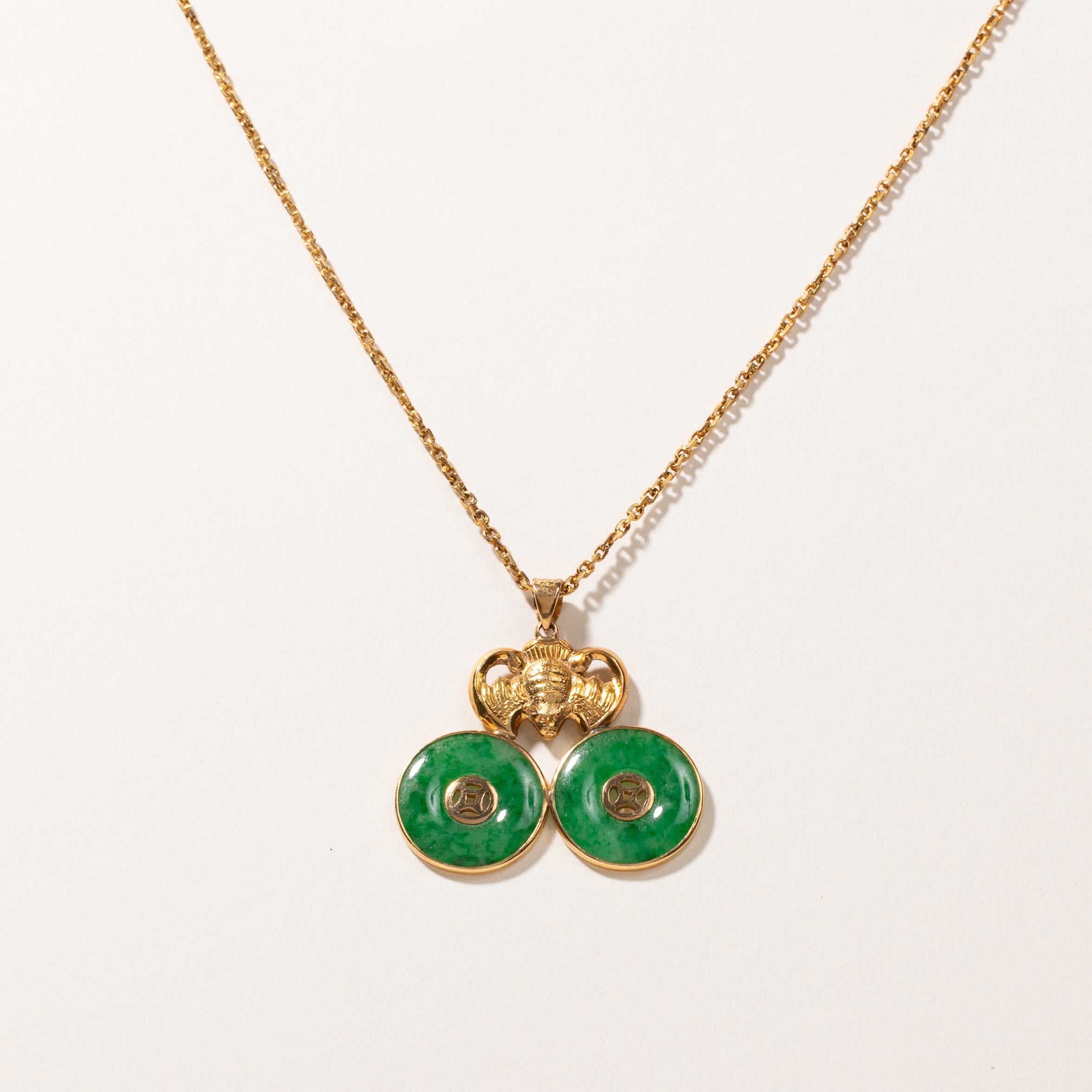 22k Yellow Gold Jade Necklace | 16.50x16.50x2.00mm | 13"