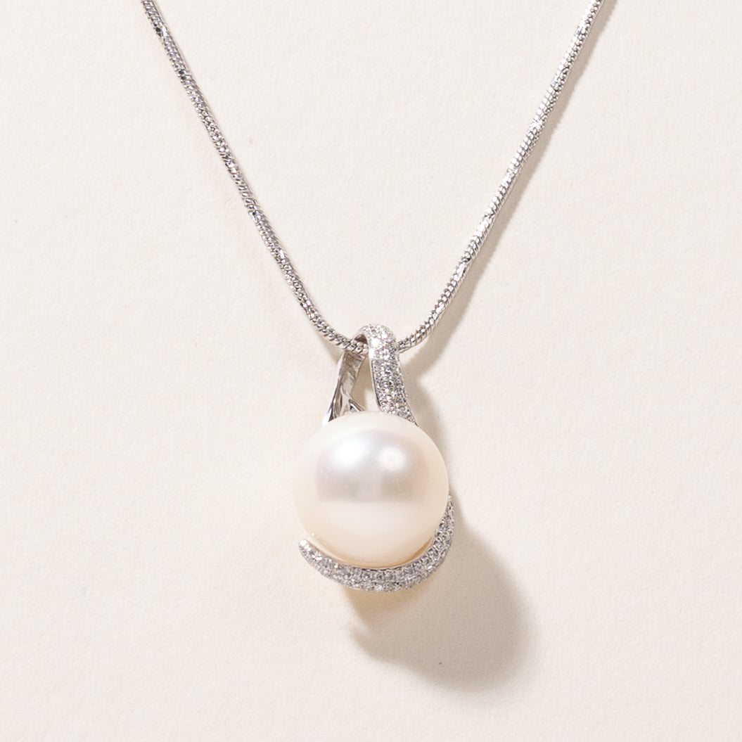 14k White Gold South Sea Pearl & Diamond Necklace | 11.50-11.70mm, 0.27ctw | 16"