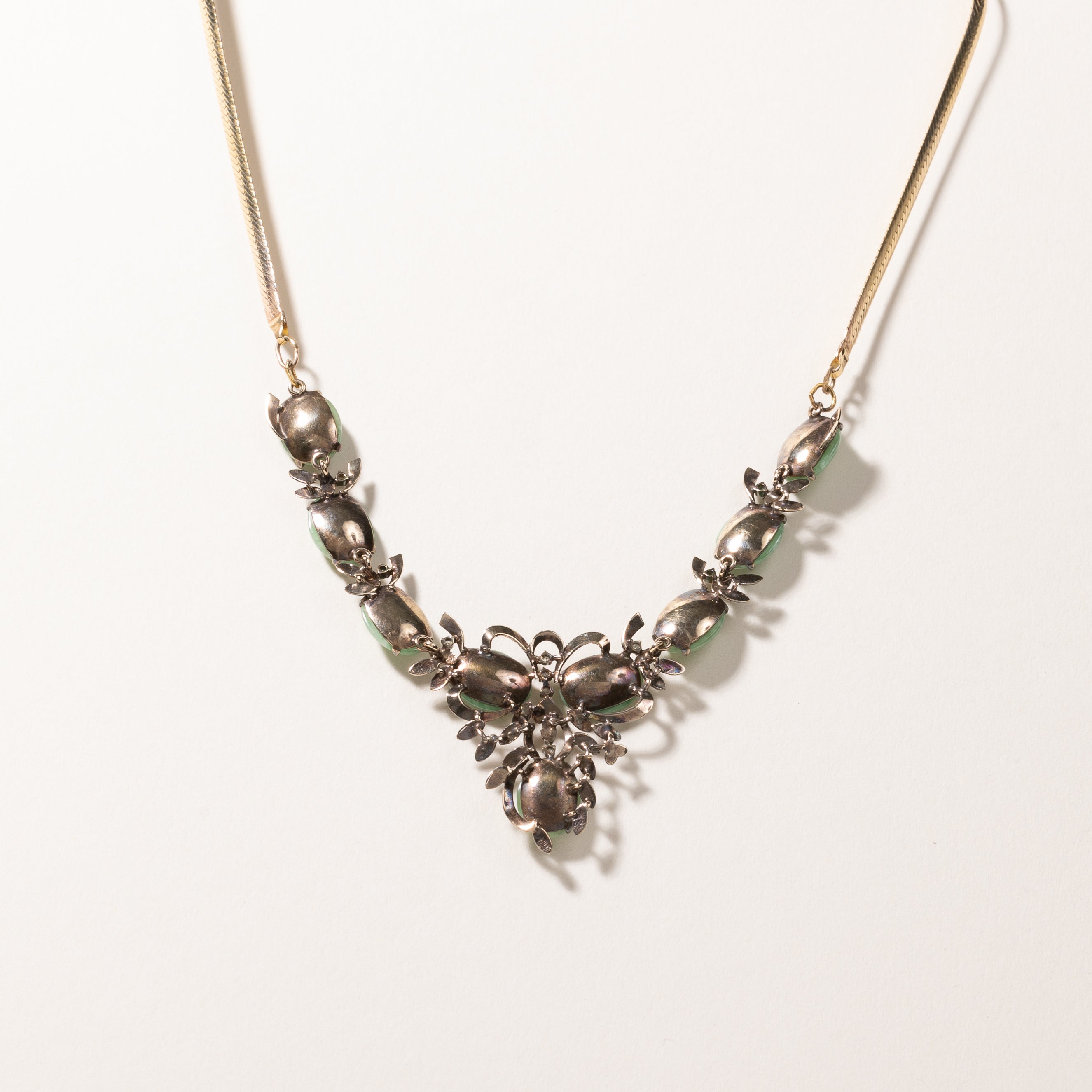 14k Yellow Gold Jade & Diamond Necklace | 12.00x8.80x2.80mm, 0.13ctw | 17"