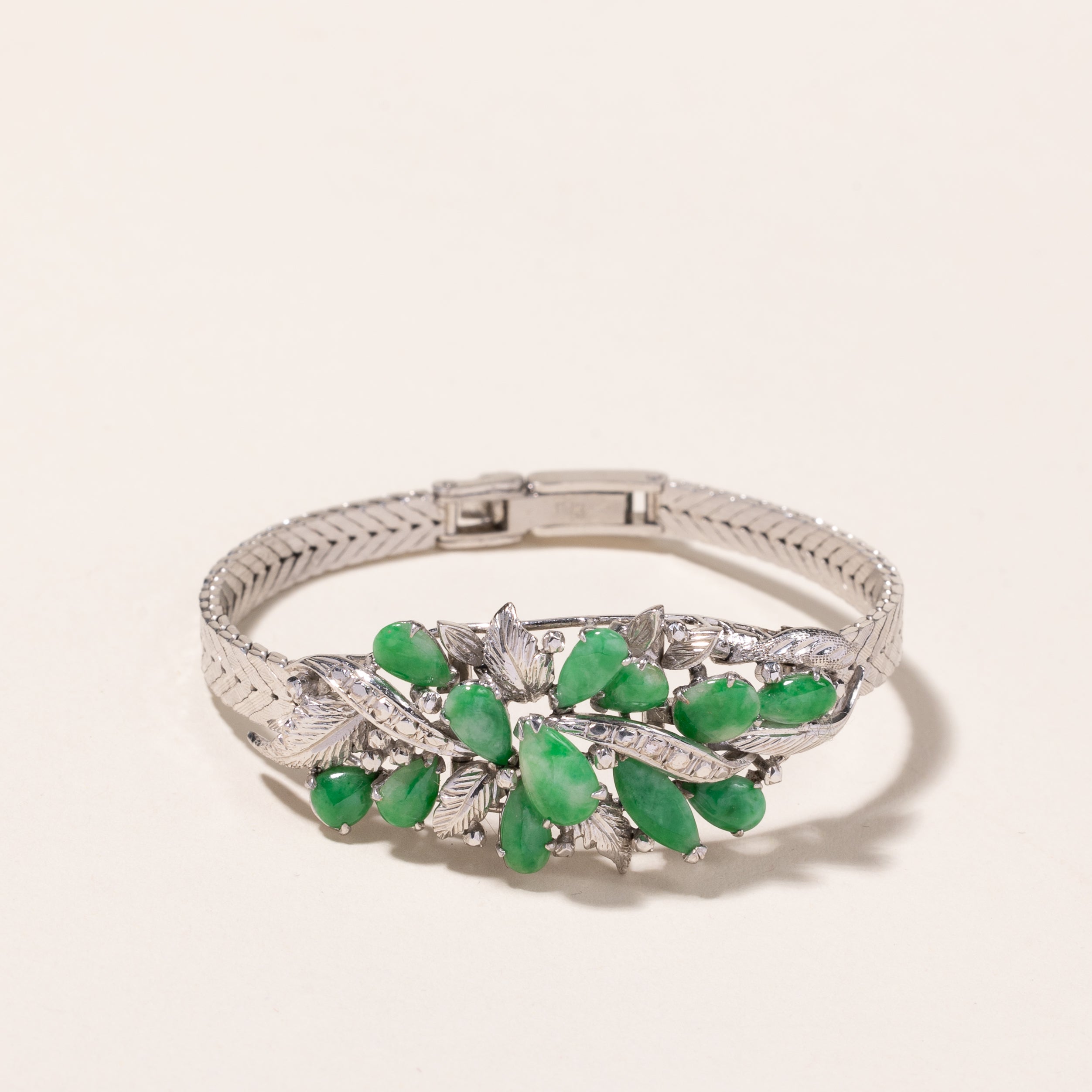 14k White Gold Jade Bracelet | 9.00x4.00x1.50mm | 6.25"