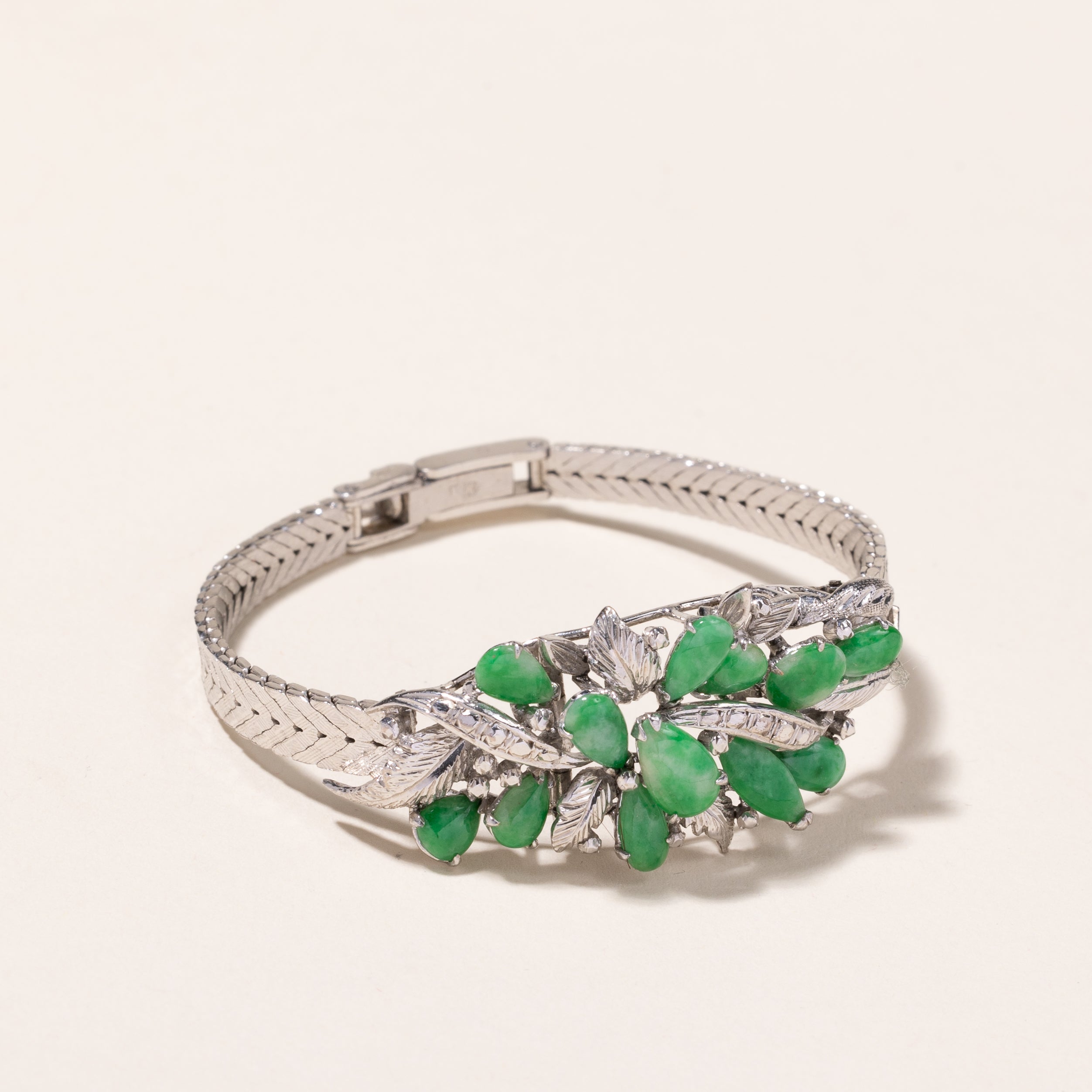 14k White Gold Jade Bracelet | 9.00x4.00x1.50mm | 6.25"