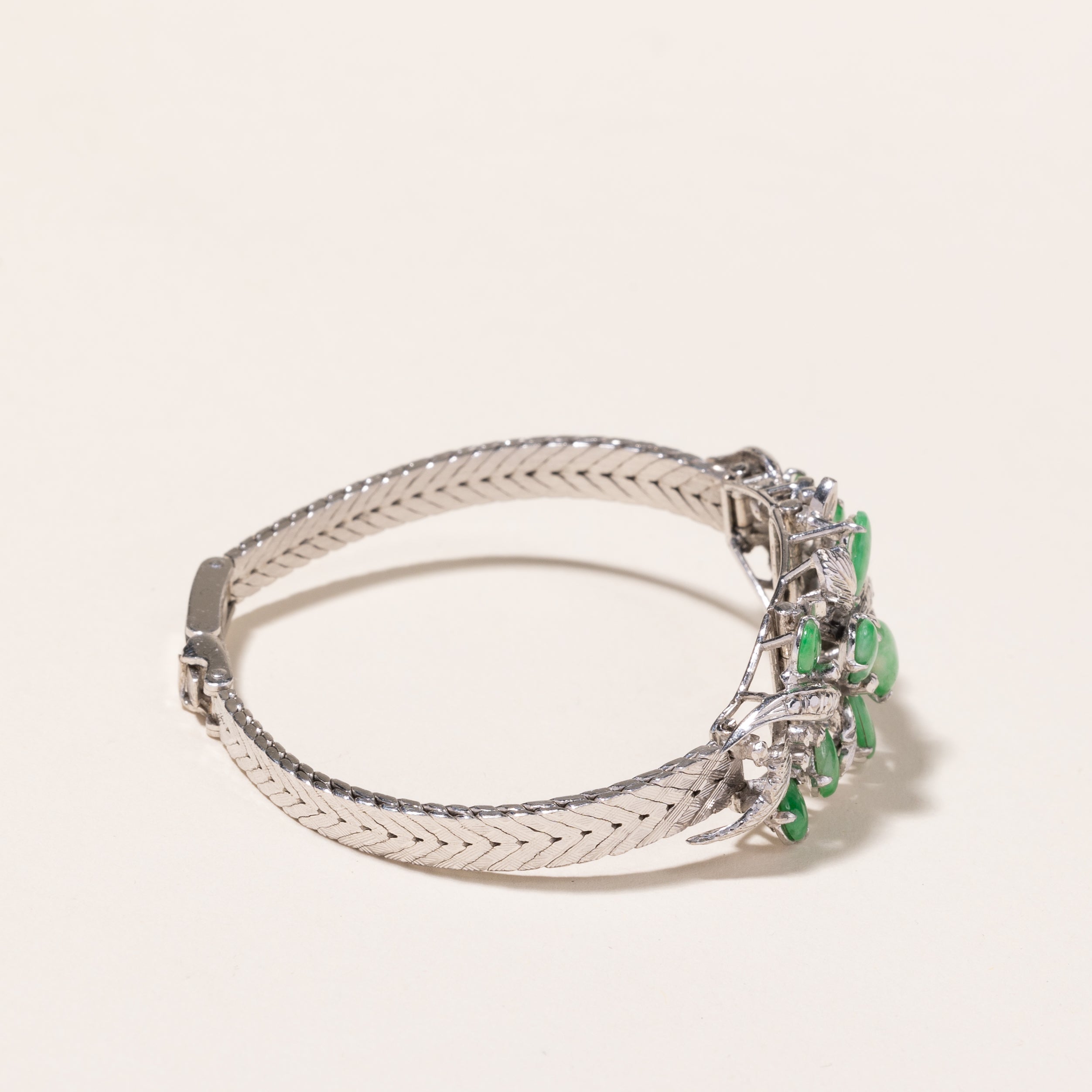 14k White Gold Jade Bracelet | 9.00x4.00x1.50mm | 6.25"