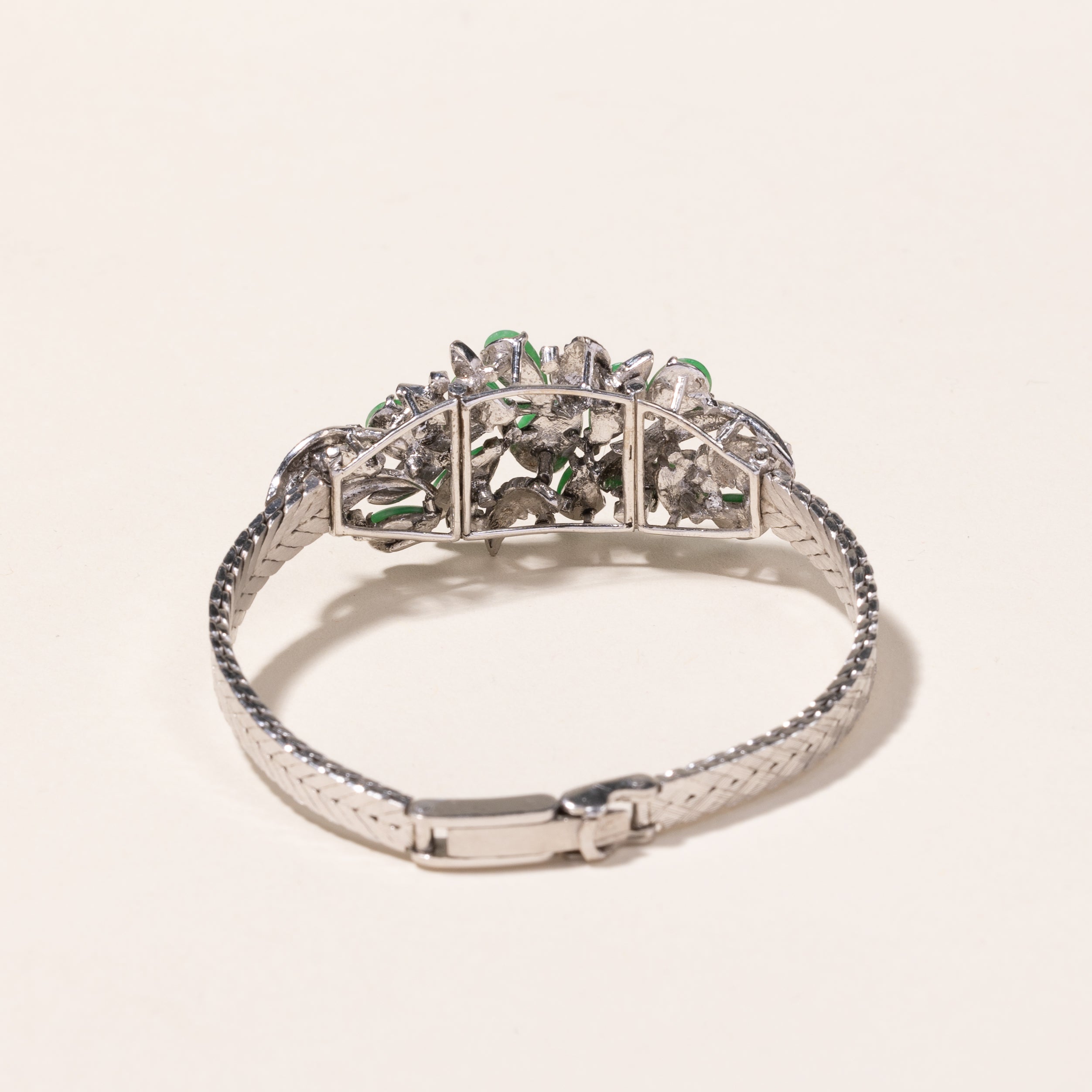 14k White Gold Jade Bracelet | 9.00x4.00x1.50mm | 6.25"