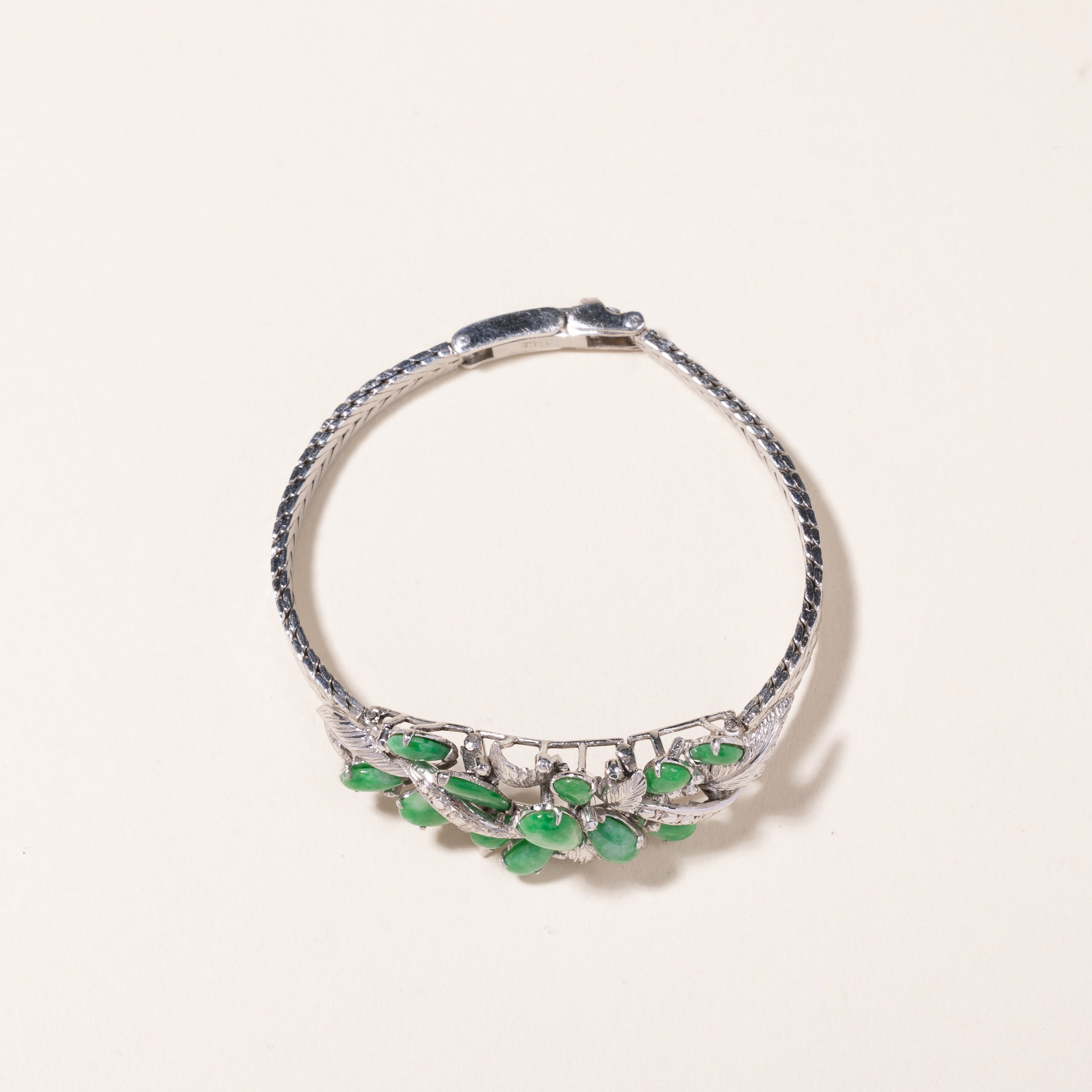 14k White Gold Jade Bracelet | 9.00x4.00x1.50mm | 6.25"