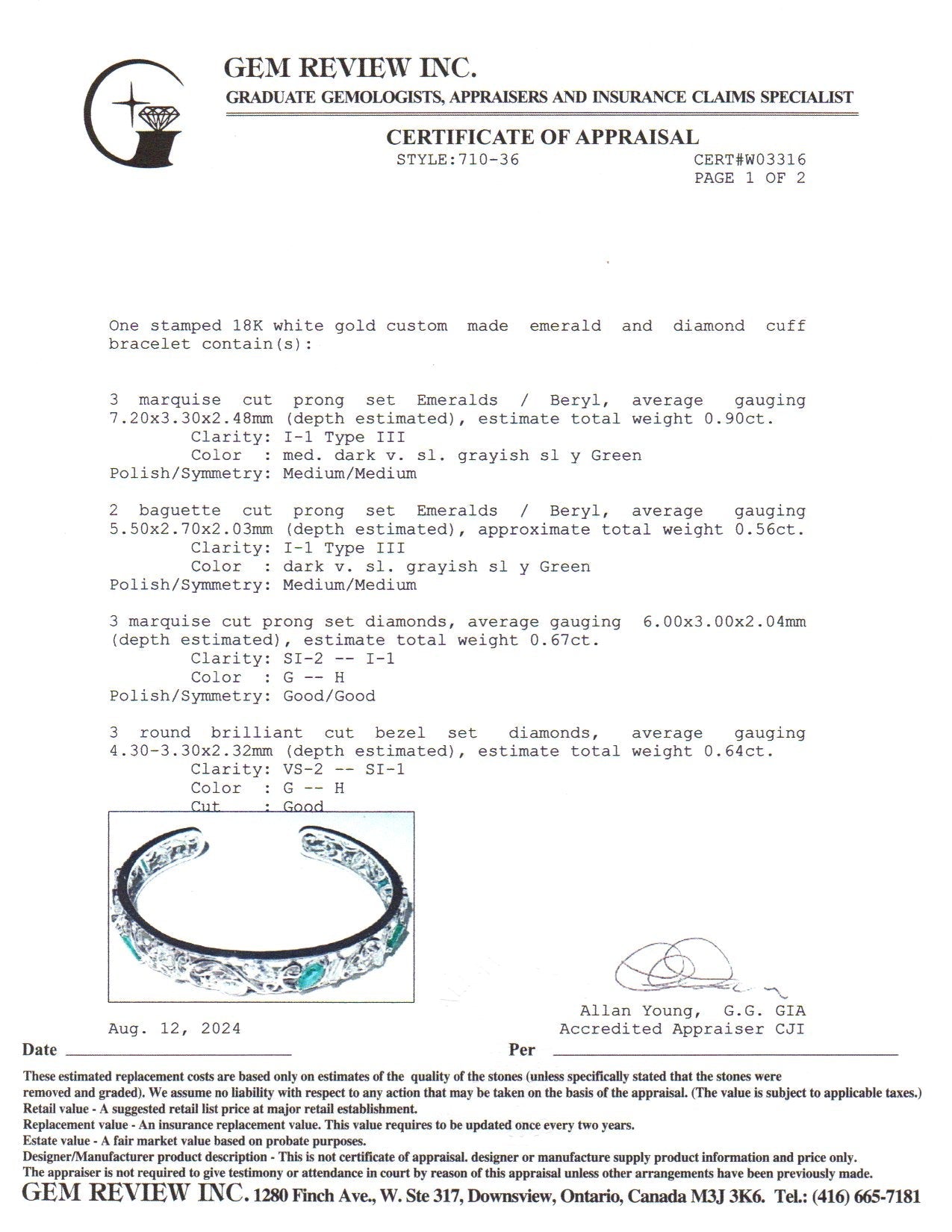 18k White Gold Emerald & Diamond Bracelet | 1.46ctw, 1.91ctw | 7"