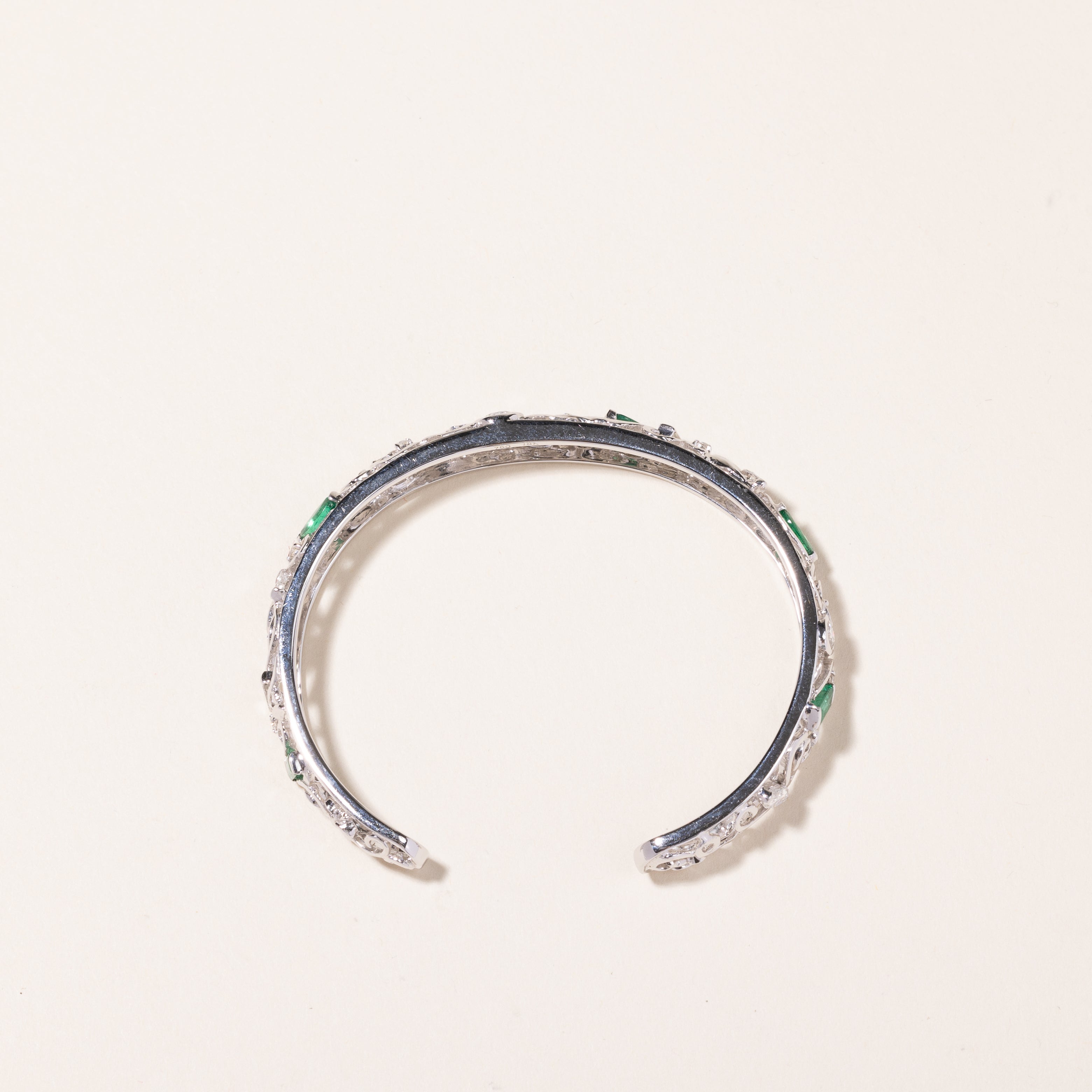 18k White Gold Emerald & Diamond Bracelet | 1.46ctw, 1.91ctw | 7"