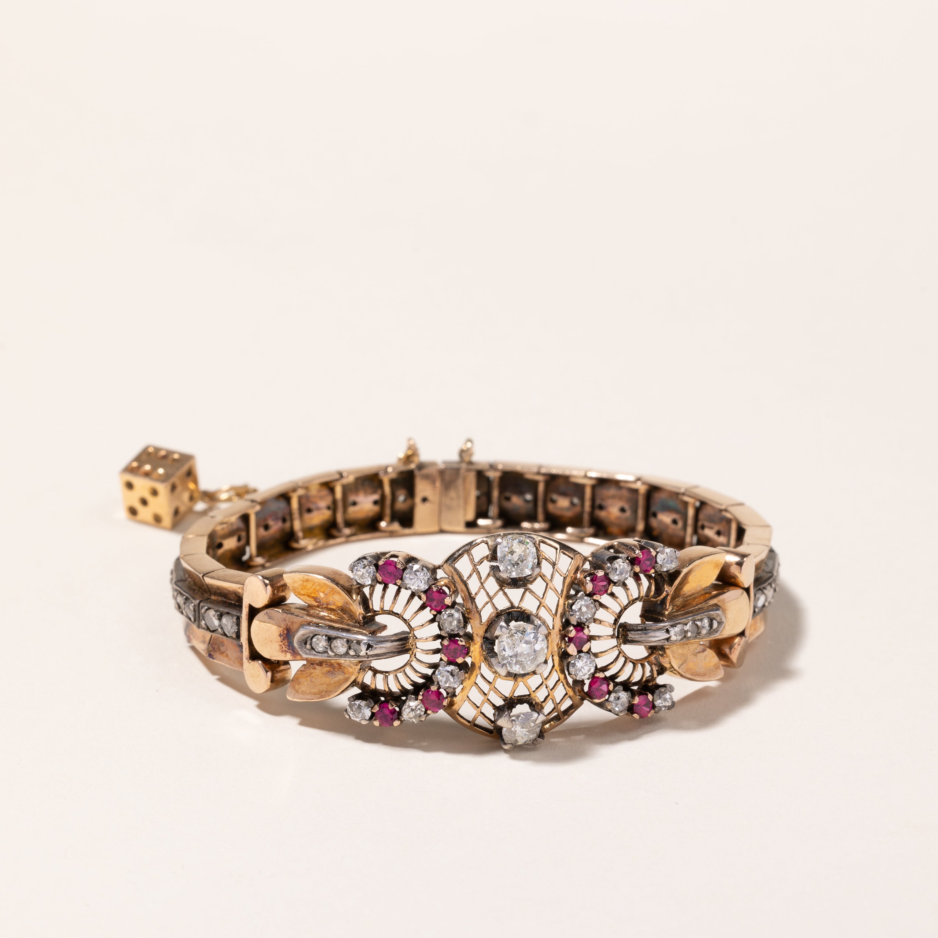 18k Rose & White Gold Ruby and Diamond Art Deco Bracelet | 2.40x1.63mm, 2.80ctw | 7"