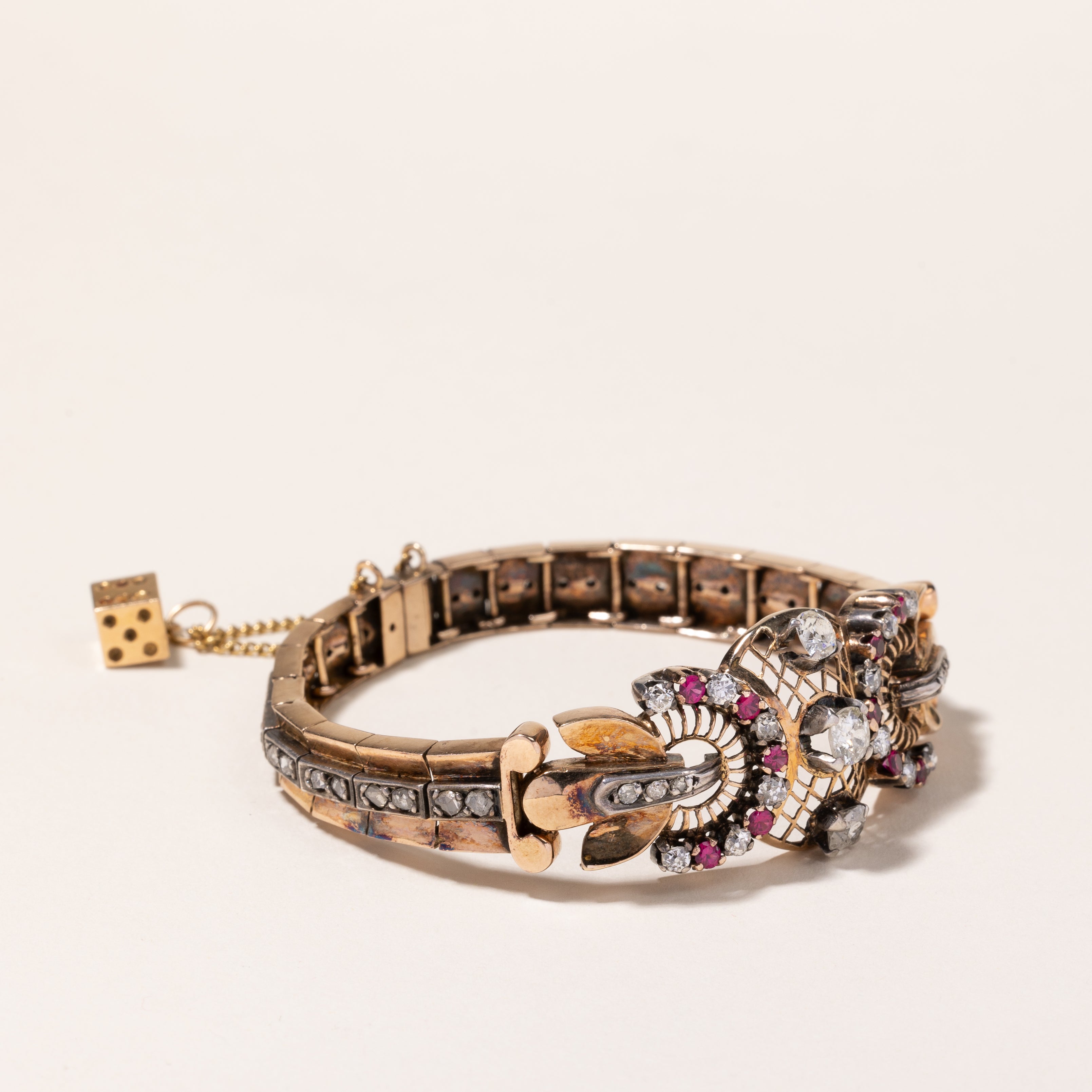 18k Rose & White Gold Ruby and Diamond Art Deco Bracelet | 2.40x1.63mm, 2.80ctw | 7"