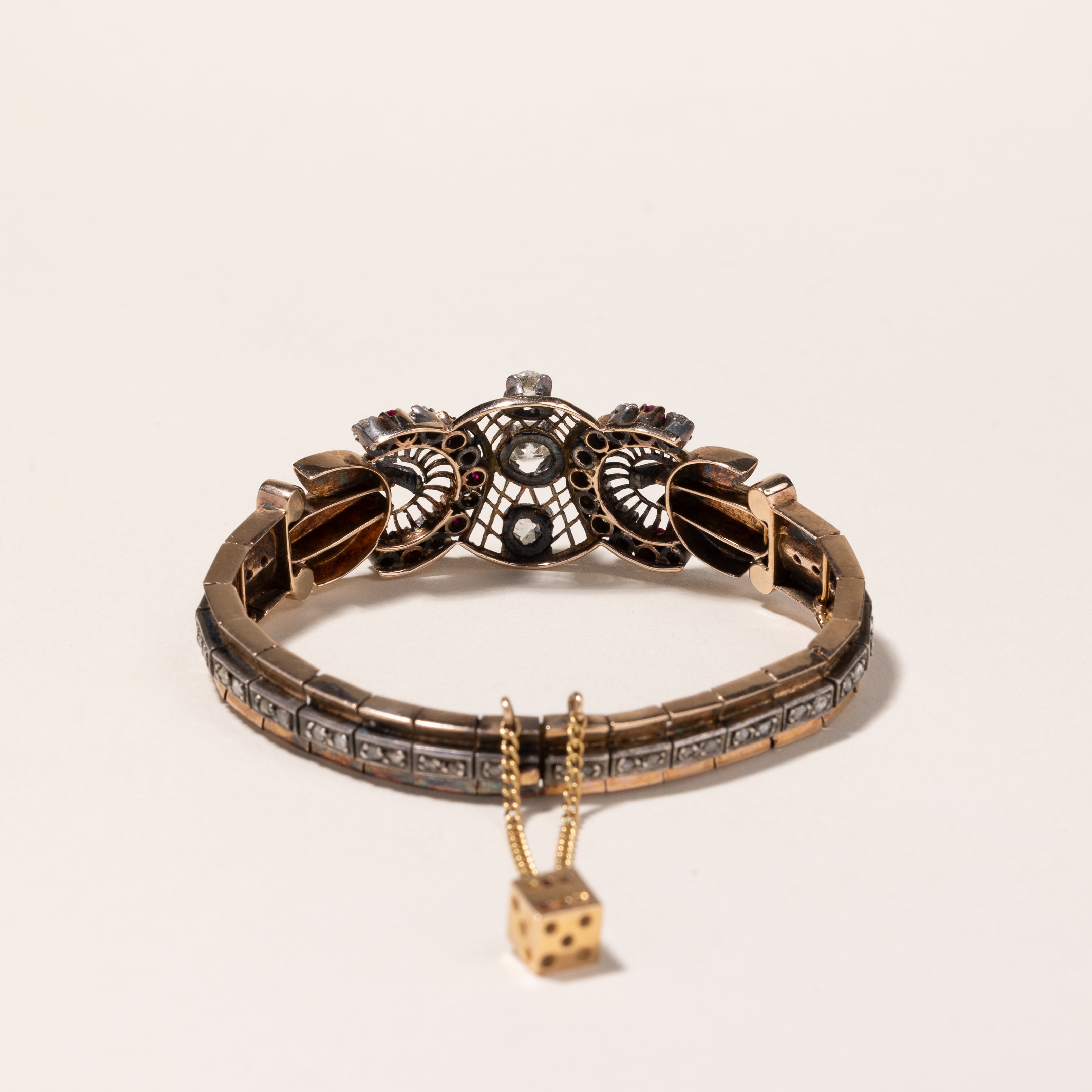 18k Rose & White Gold Ruby and Diamond Art Deco Bracelet | 2.40x1.63mm, 2.80ctw | 7"