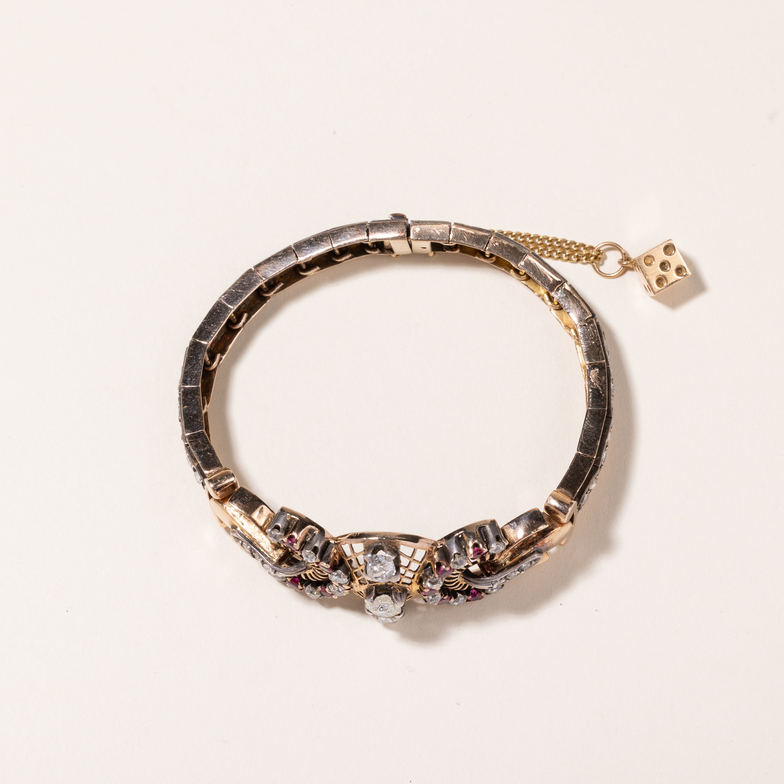 18k Rose & White Gold Ruby and Diamond Art Deco Bracelet | 2.40x1.63mm, 2.80ctw | 7"